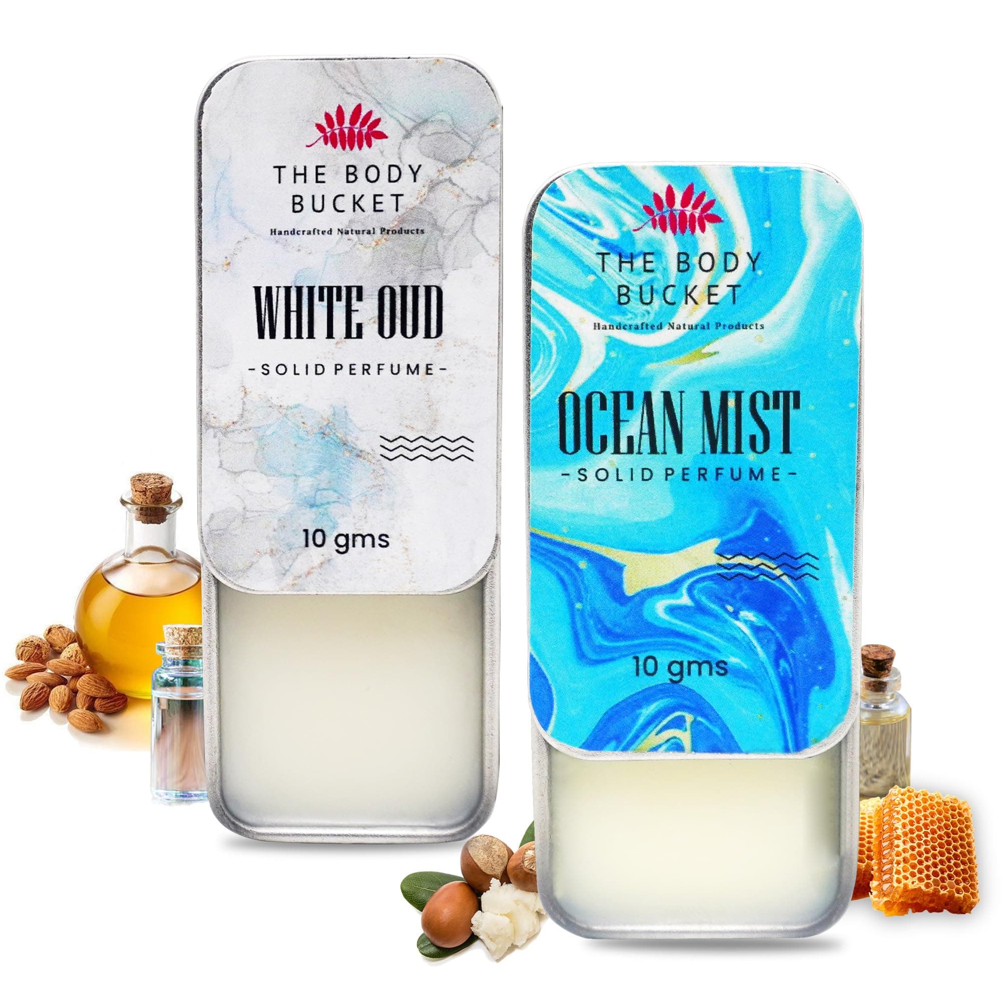 Combo of Ocean Mist & White Oud Solid Perfume- 10 Gms each | Alcohol Free- Pocket Friendly & Easy to Apply, Non-Greasy Cologne Balm | Unisex Gifting Collection