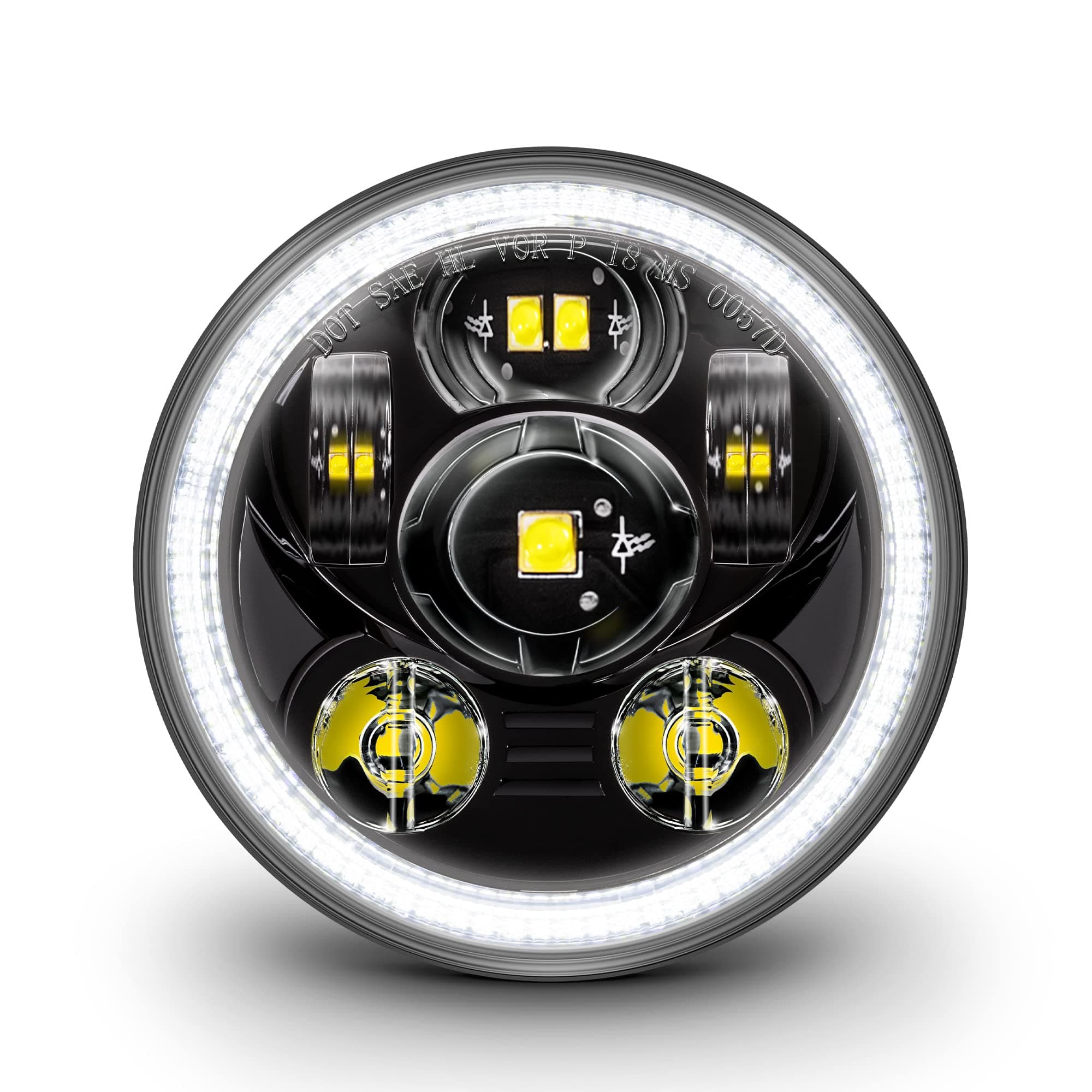 TRUE MODS 5.75" Harley LED Headlight for Harley Davidson [Black-Finish] [HALO DRL] [DOT Compliant] Round LED Motorcycle Headlight for Dyna Street Bob Super Wide Glide Low Rider Night Rod Train Softail