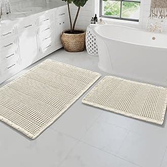 H.VERSAILTEX Waffle Bath Mat Super Absorbent Bathroom Mats Non Slip Bath Rugs for Bathroom Floor Machine Washable Ultra Soft Bathroom Rugs for Beside Tub, (32 x 20 Plus 24 x 17 - Inches, Ivory)