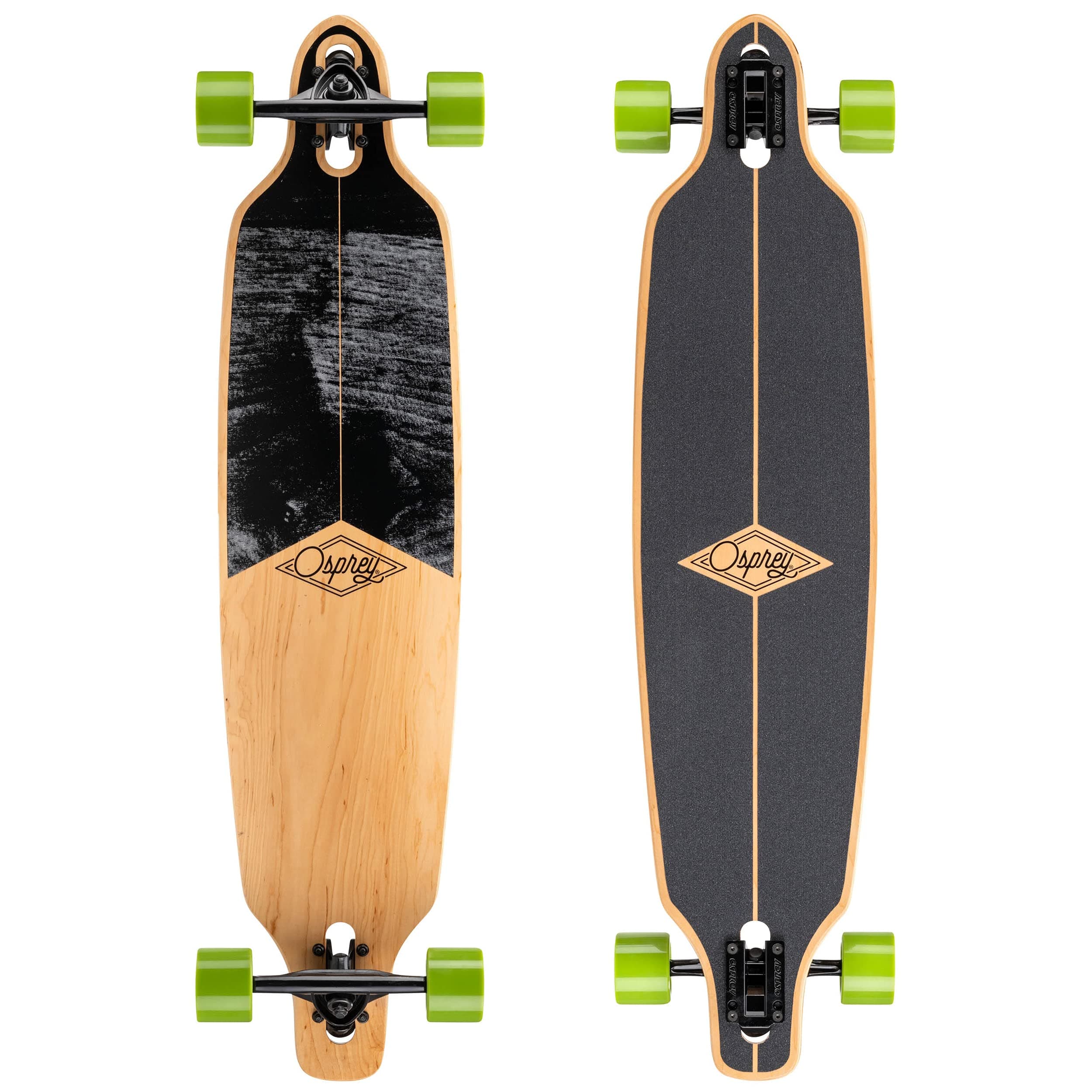 Osprey Twin Tip Longboard 39 inch Canadian Maple Deck, Complete Skateboard, For Adults, Kids and Beginners, Multiple Colours