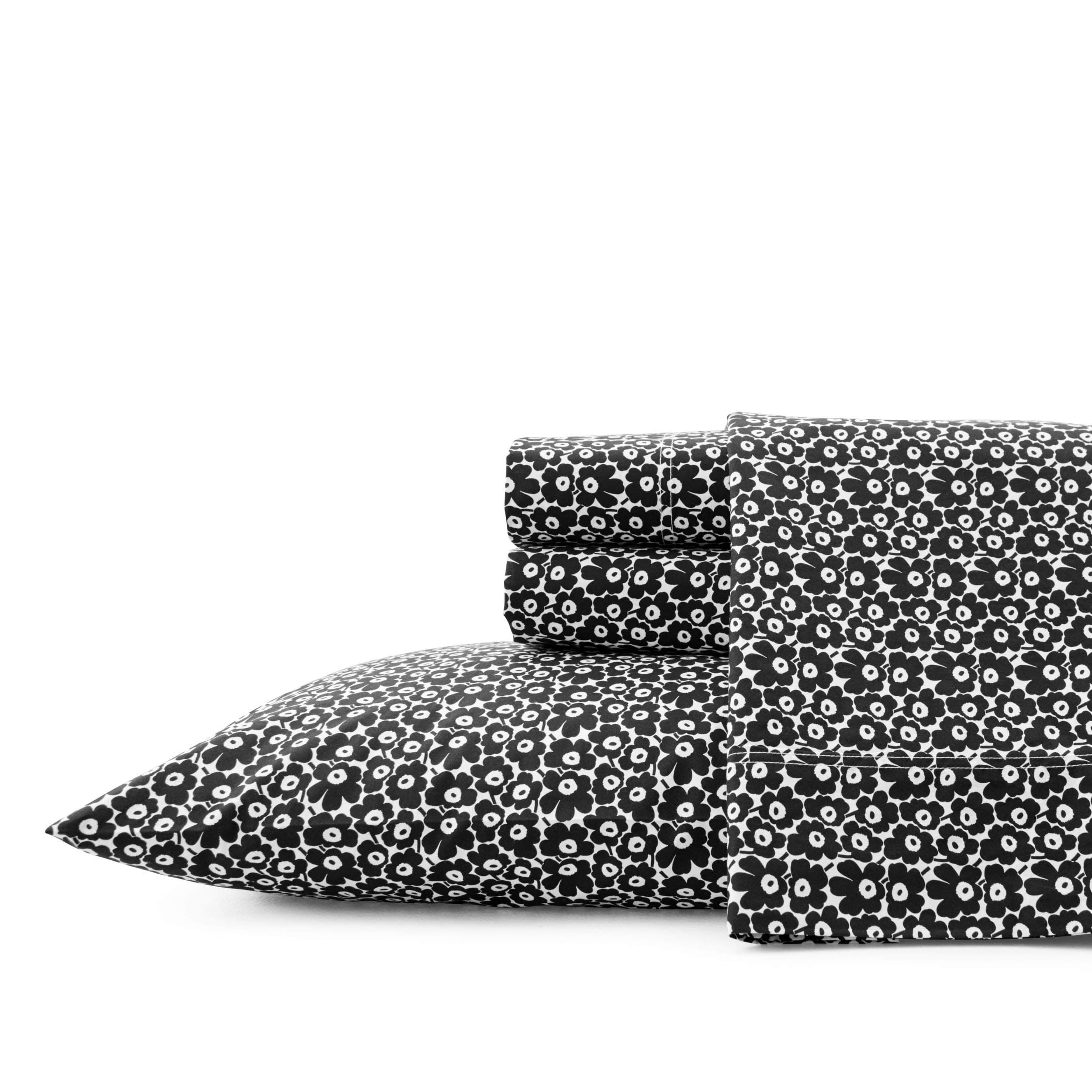 Marimekko - King Sheets, Cotton Percale Bedding Set, Crisp & Cool Home Decor (Pikkuinen Unikko Black, King)