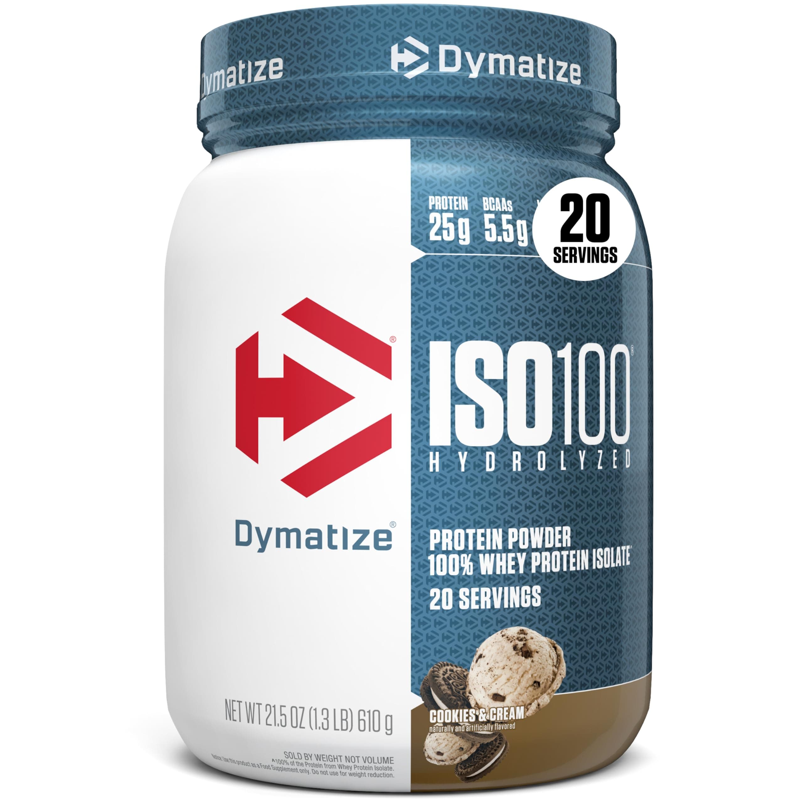 Dymatize ISO100 Hydrolyzed Whey Protein Isolate,20 Servings, 25g Protein (620G, Cookies & Cream)