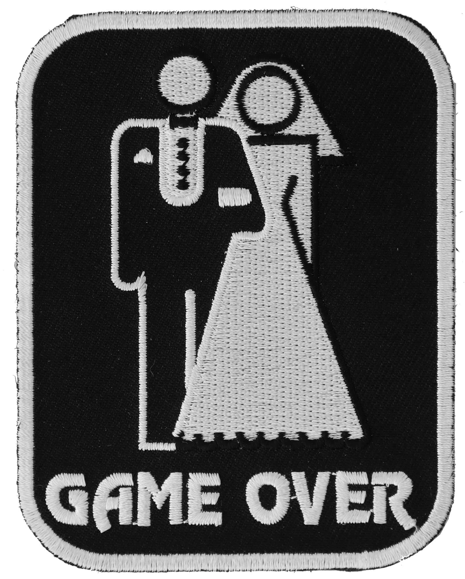 Game Over Marriage Patch Medium - 3x3.75 inch. Embroidered Iron on Patch
