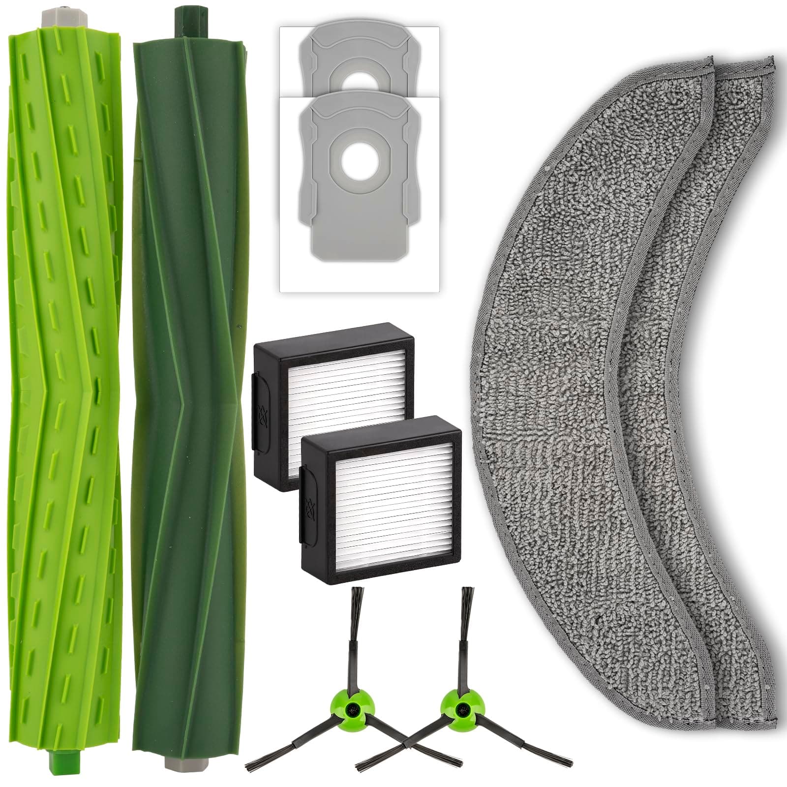 (10 Pack) Replacement Parts Compatible with iRobot Roomba Combo j7, Combo j7+, Combo j9+, Combo 10 Max Robot Vacuum, Dual Rubber Roller Brush, 2 Mop Pads, 2 HEPA Filters, 2 Dust Bags, 2 Side Brushes