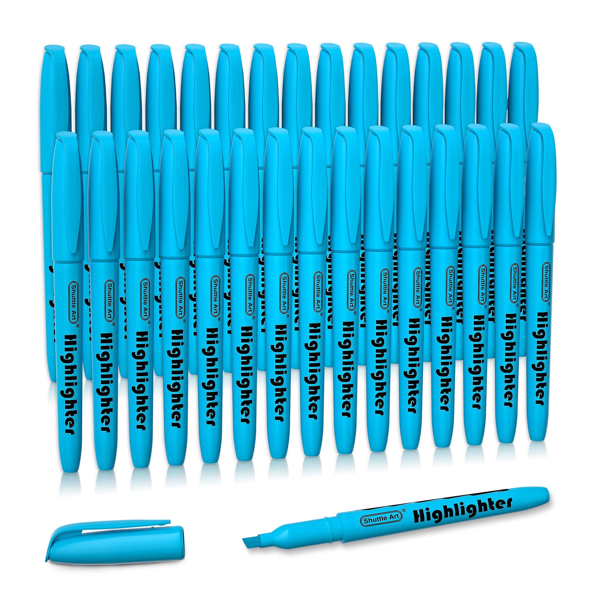 Highlighters, Shuttle Art 30 Pack Blue Highlighters Bright Colors, Chisel Tip Dry-Quickly Non-Toxic Highlighter markers for Adults Kids Highlighting in Home School Office
