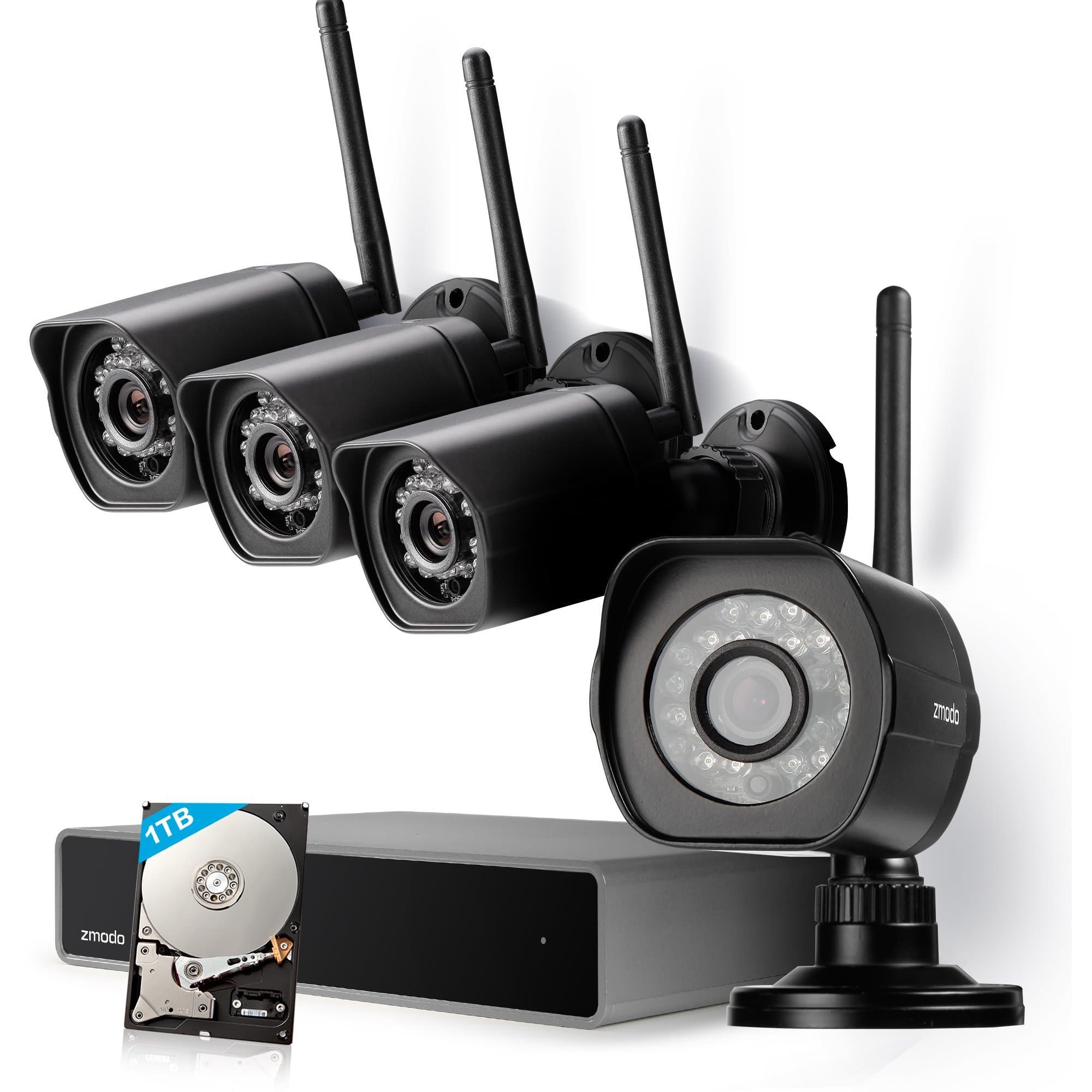 Zmodo 1080p Wireless Security Camera System - 8CH HDMI NVR with 1TB Hard Drive, 4 x 1080p HD Indoor/Outdoor Wireless Cameras Night Vision - WiFi Easy Installation No Video Cables Needed