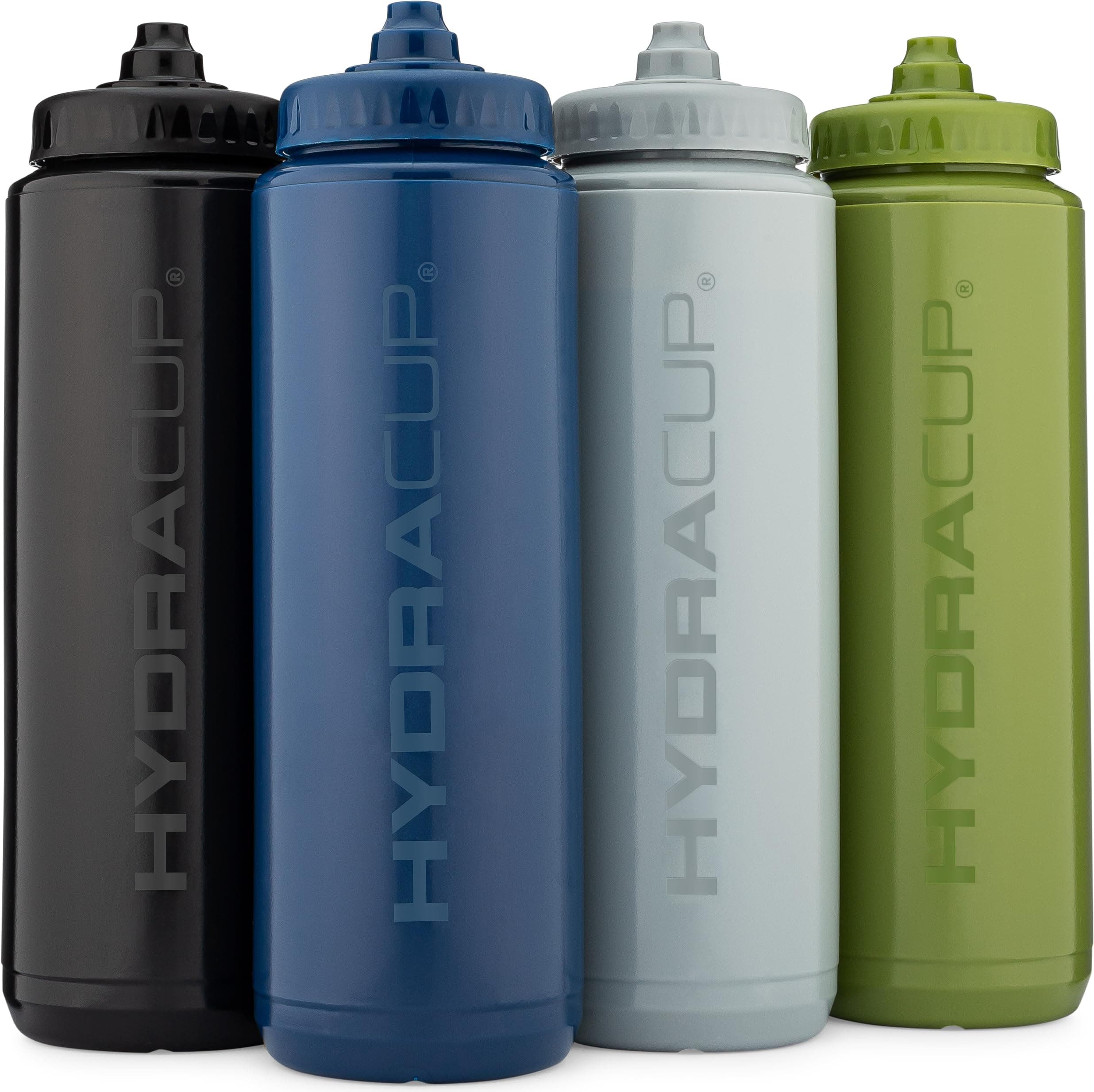 Sport 4 Pack - 32 oz Squeeze Water Bottles, Sports Water Bottle Pack with Fast Flow Valve, BPA-Free Squirt Water Bottles (Dark Colors)