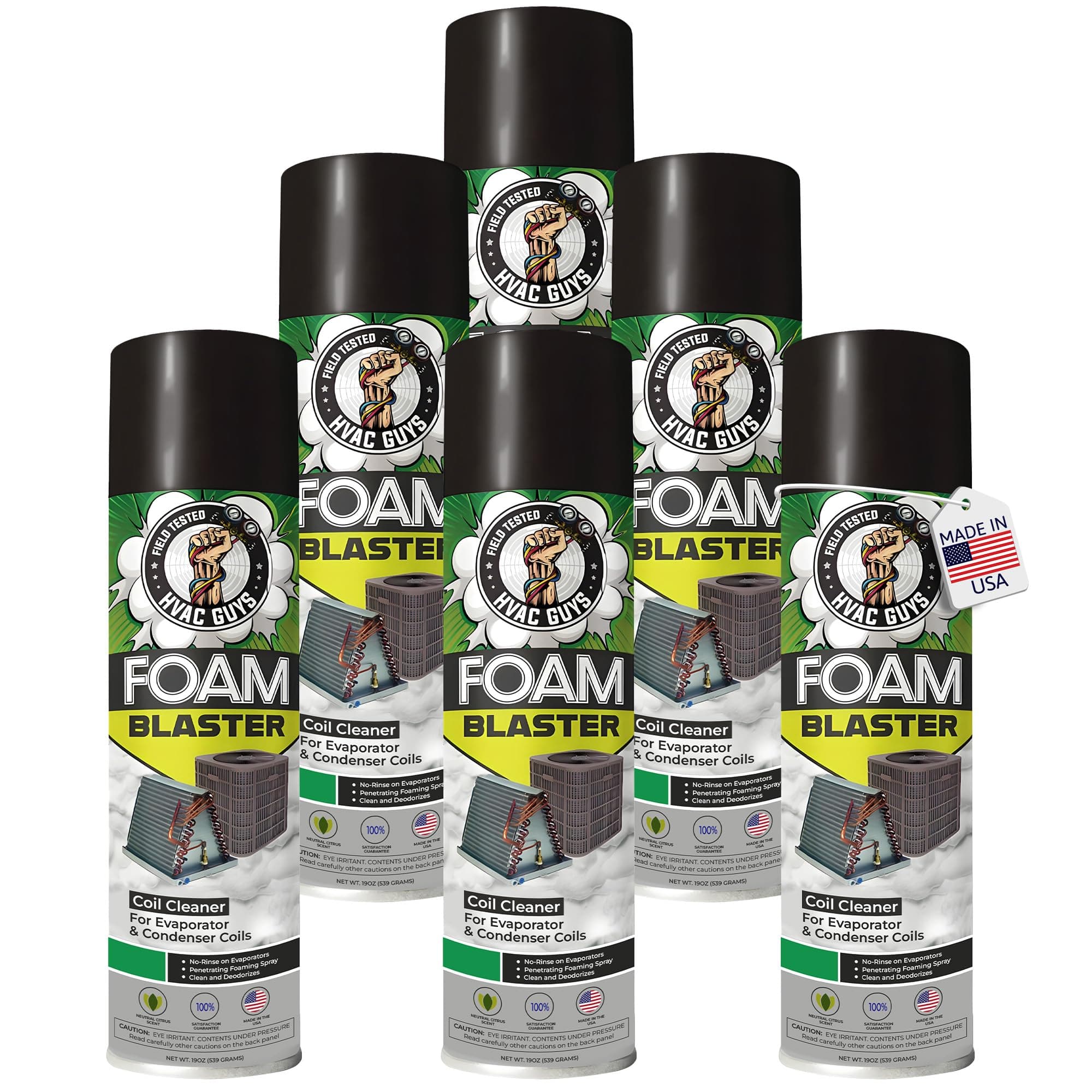 Foam Blaster AC Coil Cleaner for AC Unit 6-Pack | No Rinse Formula for Evaporators & Condensers | Neutral Citrus Scent