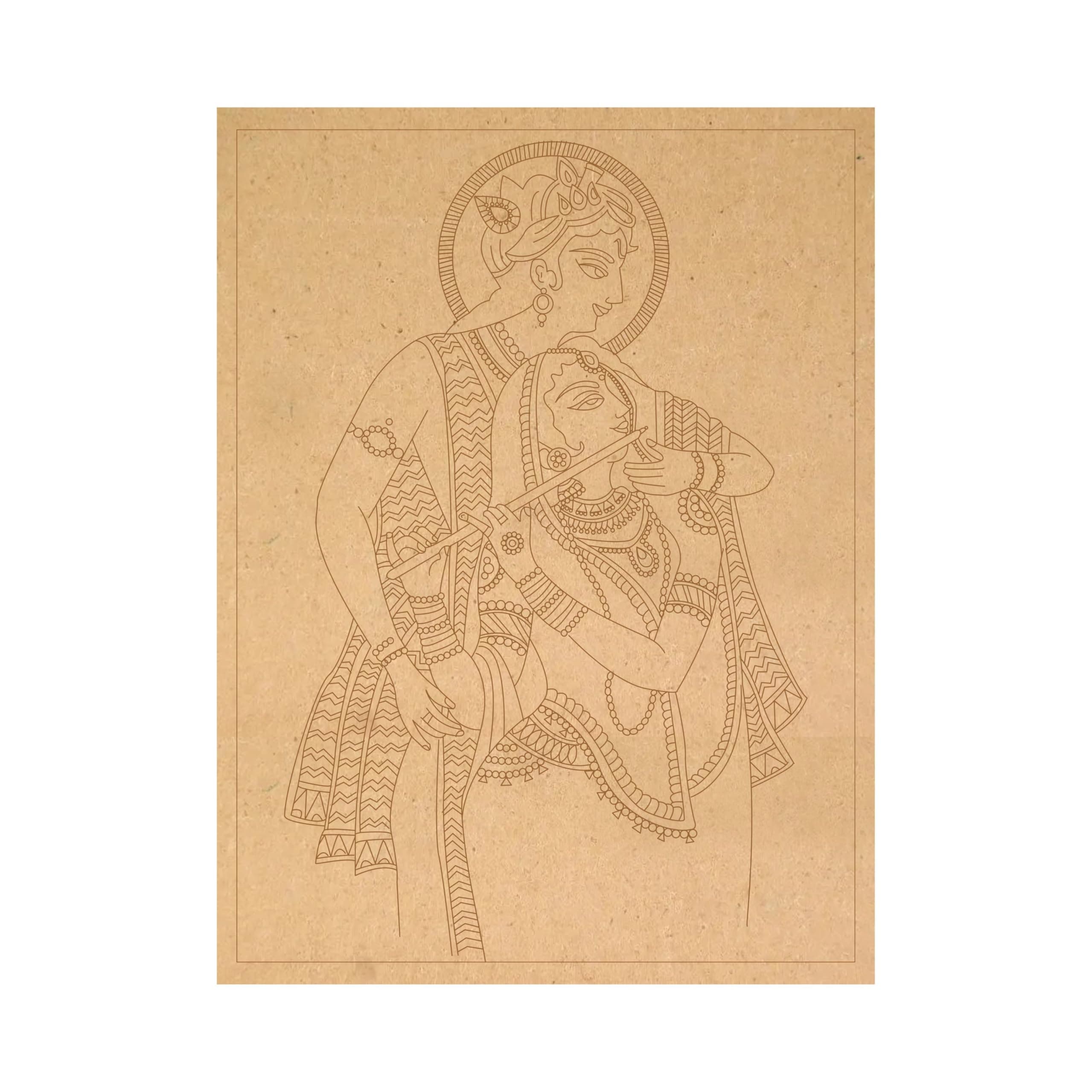 1 Pcs krishna with radha with gilhari art Pre Marked MDF Cutout for Crafts Work 9 * 12inch