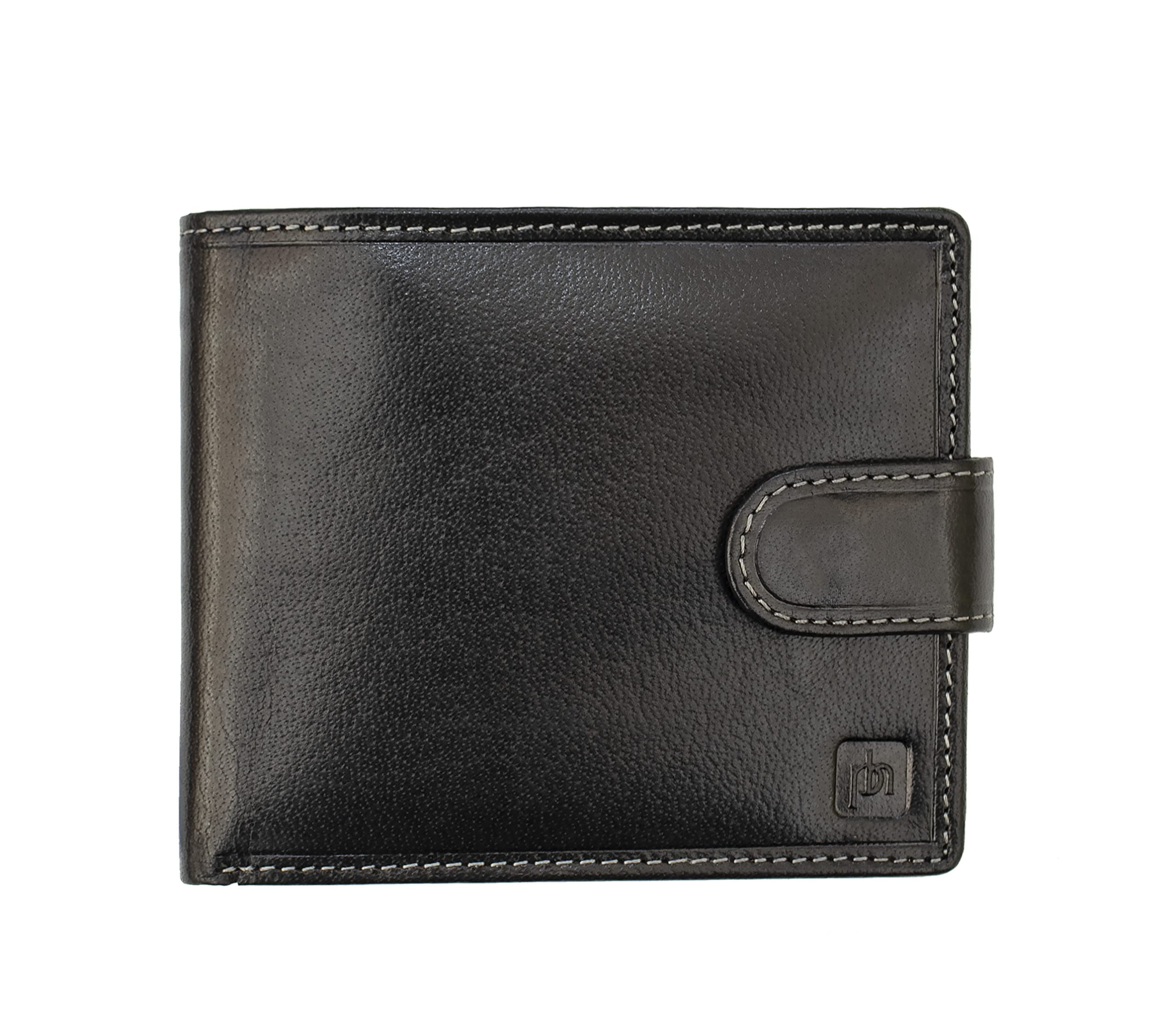 Men's RFID Blocking Designer Real Black Leather Tri Fold Wallet | Tab Opening