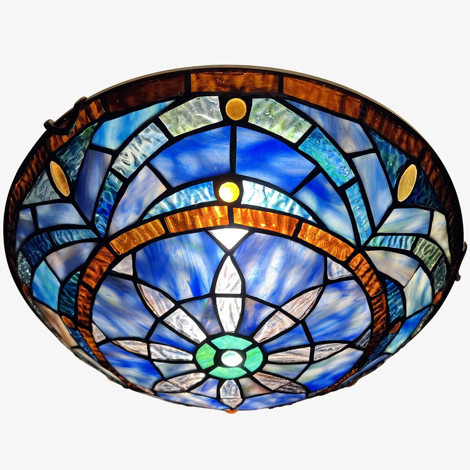 Tiffany Ceiling Lights, Stained Glass Ceiling Light 2-Lights 12 Inch Tiffany Flush Mount Ceiling Light for Bedroom Dining Living Room Entryway Foyer