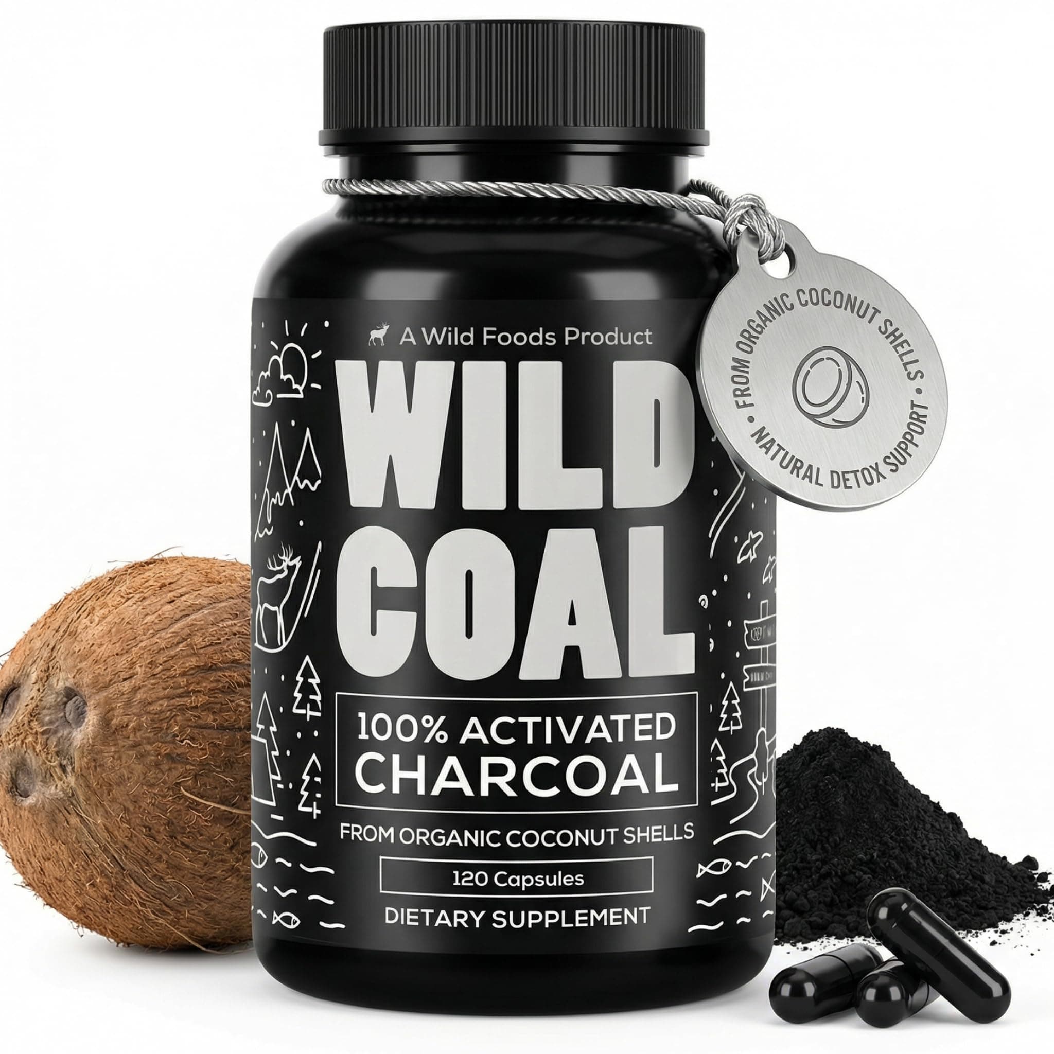 Activated Charcoal Capsules | 100% Organic Coconut Shells Active Tablets for Bloating & Hangover | Lab Tested & Non-GMO Detox Pills | Made in USA (120 Capsules)