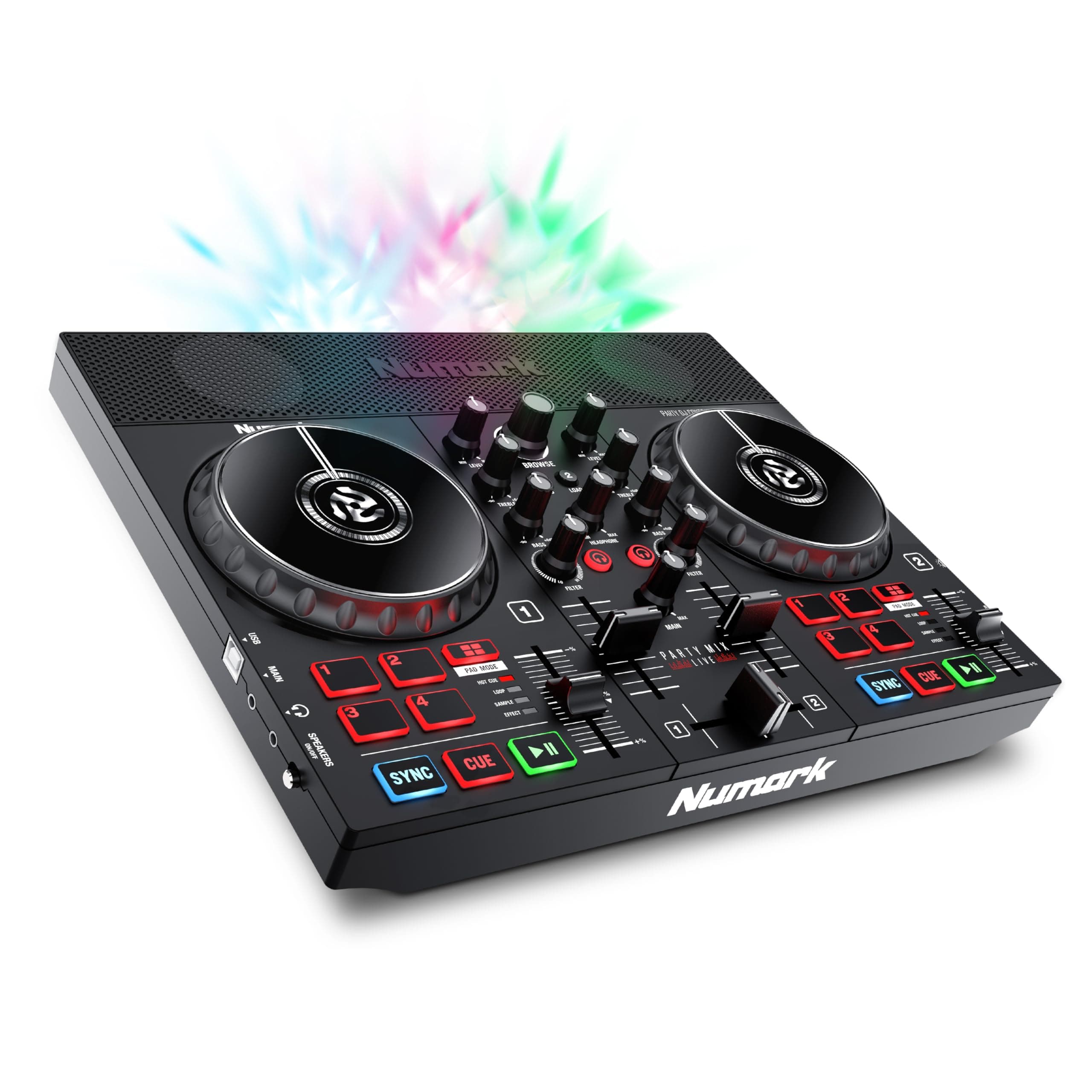 Numark Party Mix Live DJ Controller with Speakers, Lights, 2 Decks, Mixer, Audio Interface and Serato Lite