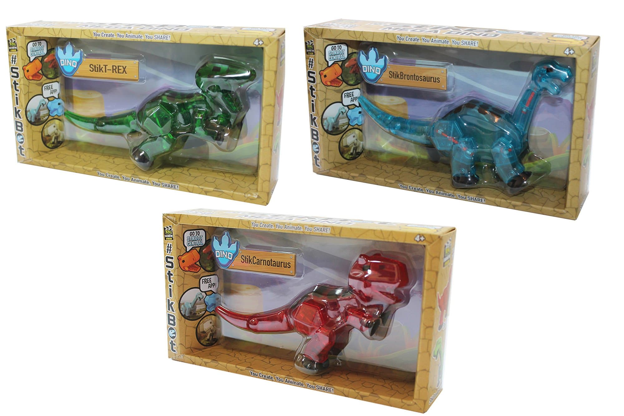 Zing S1265 Stikbot Mega Dino Toy, Assorted 3 Pack