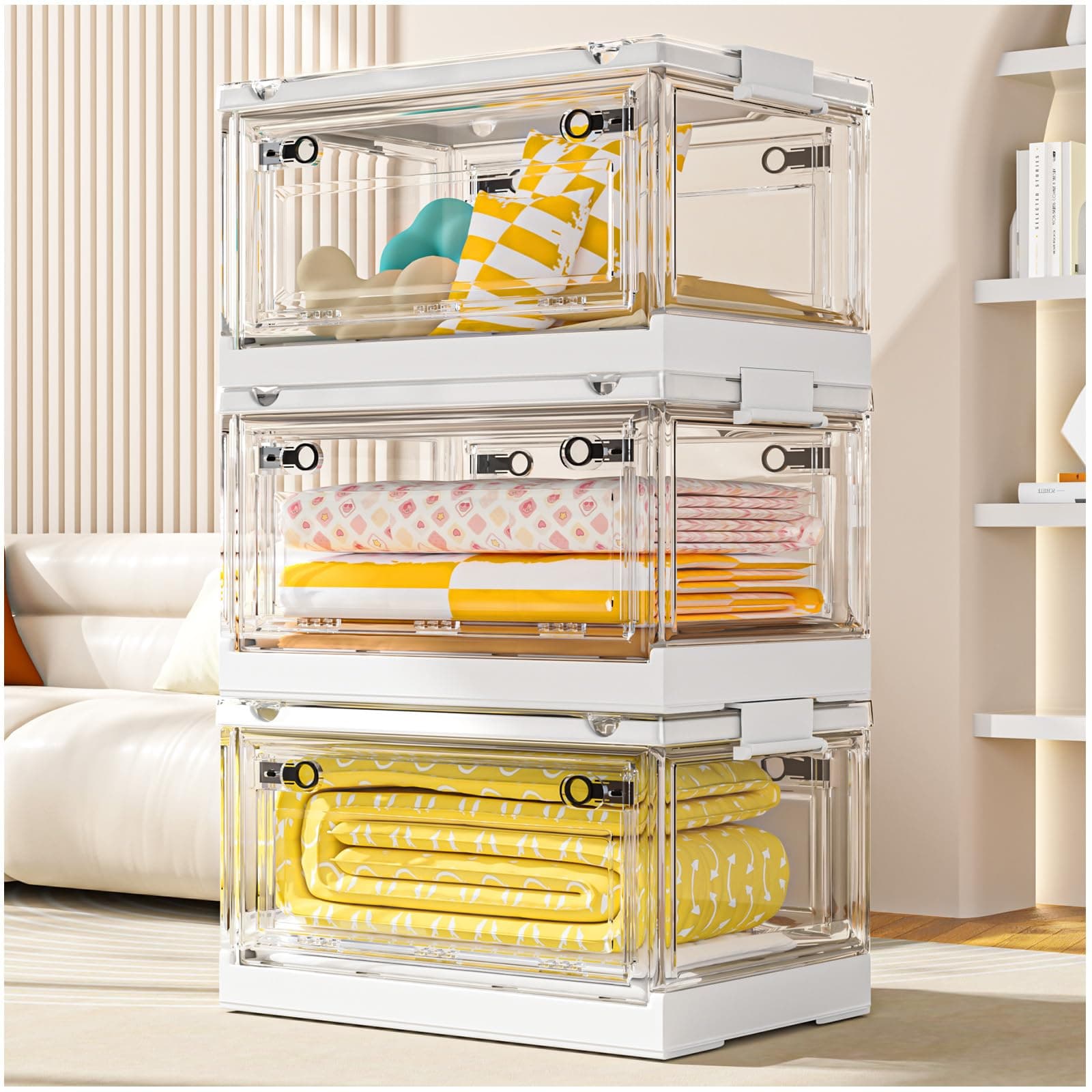 CTSNSLH 144QT Clear View Storage Bins with Lids, Stackable Storage Bins with Doors and Wheels, Storage Box, Large Closet Organizers for Home, Dorm