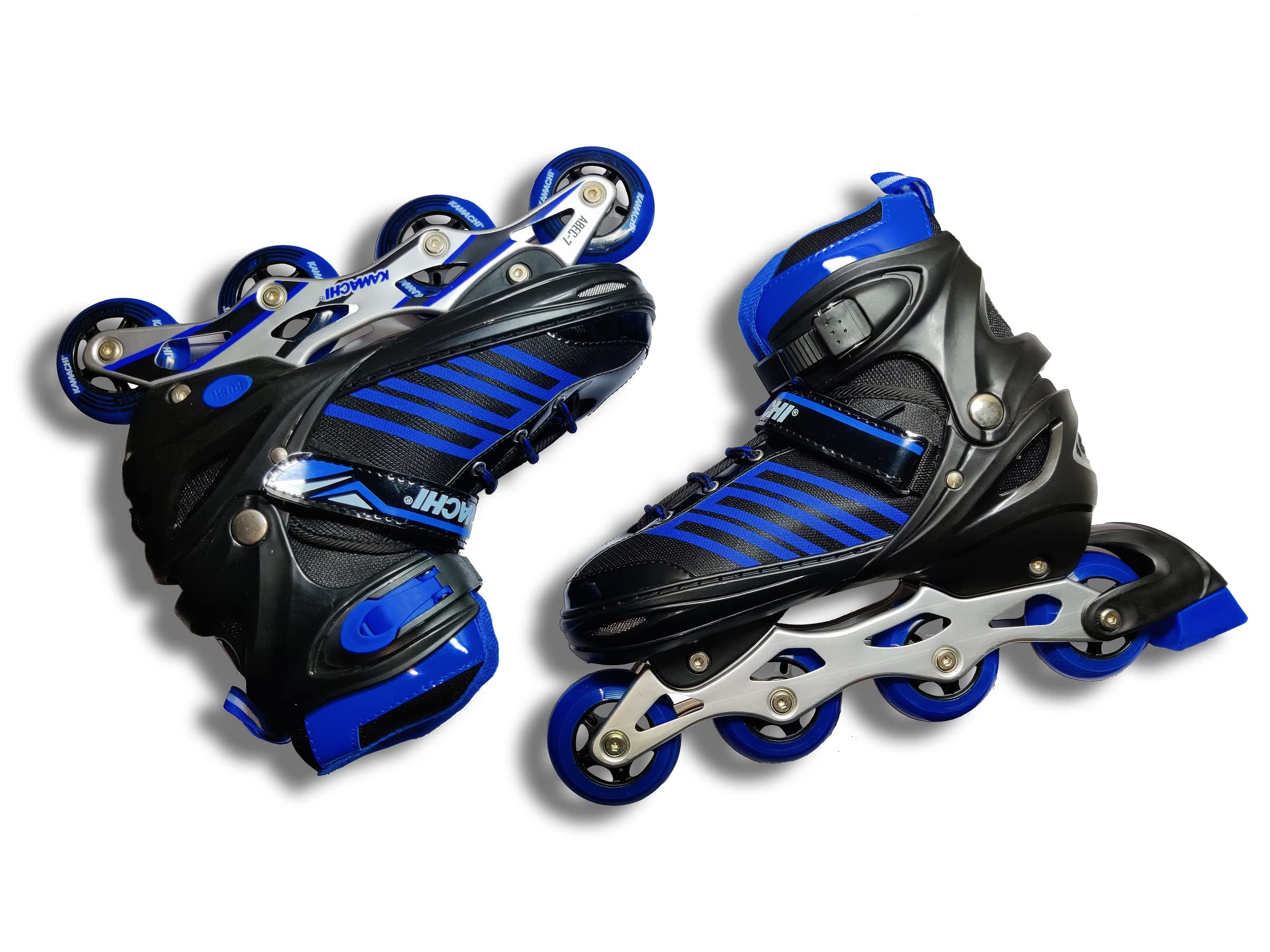 KAMACHI K-1006 Super Roller Inline Skates | Adjustable Size | 75mm Polyurethane Wheels | Aluminium Frame (39-42 EU, Blue)