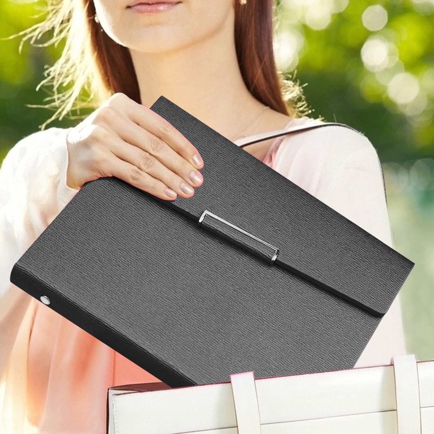 Leather Notebook,izBuy Tri-fold Bark Texture Stylish Journal Wallet Diary/Writing Notebook for Men/Women with Exquisite Magnetic Buckle,164 Pages,5.6''x8.1'',Refillable,Black(143-25))