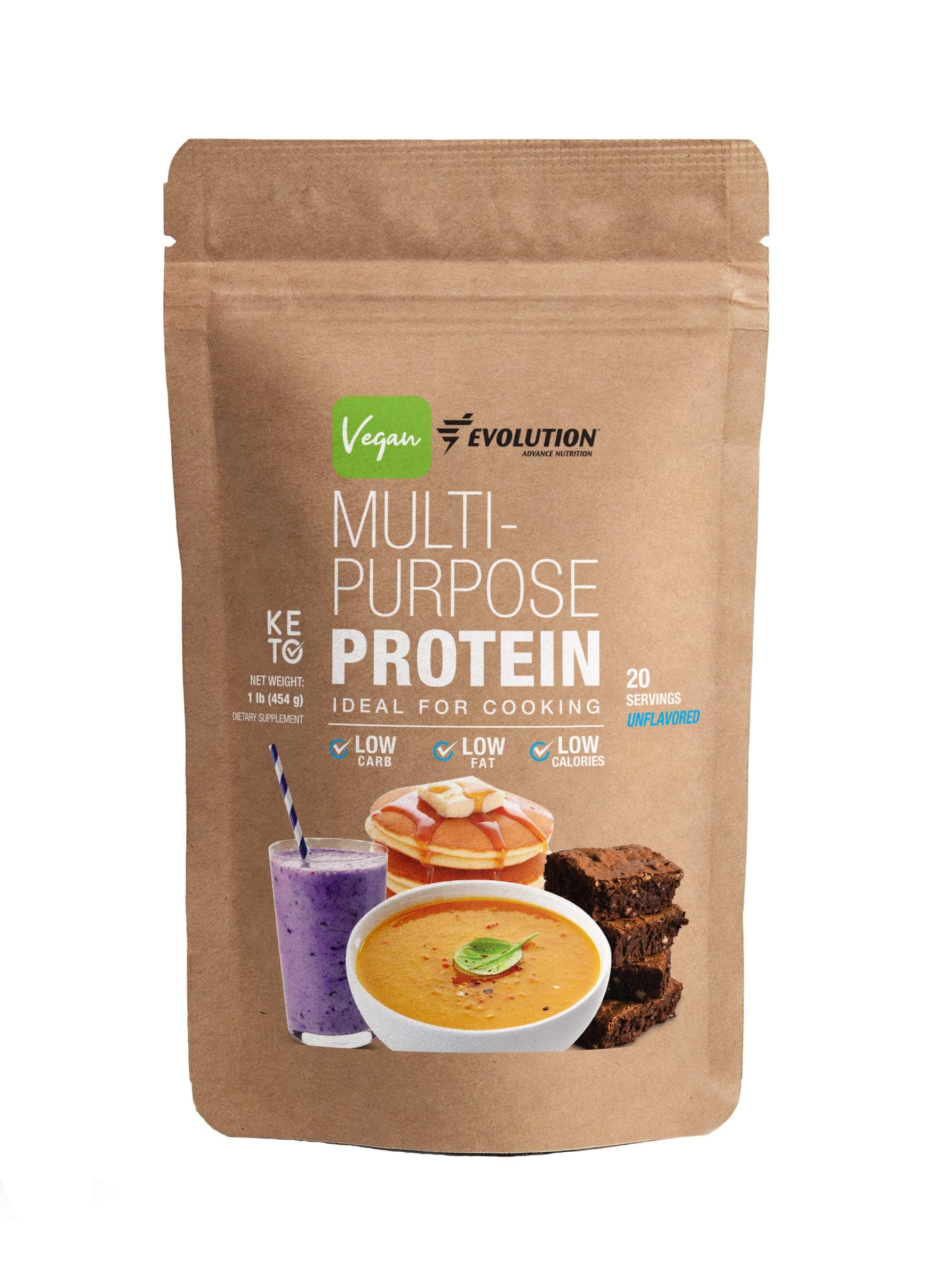 Evolution Advance Nutrition Unflavored Vegan and Keto Multi-Purpose Protein Powder, Ideal for Cooking – Low Carb, Fat and Calories – 1 Pound/454 Grams (20 Servings)