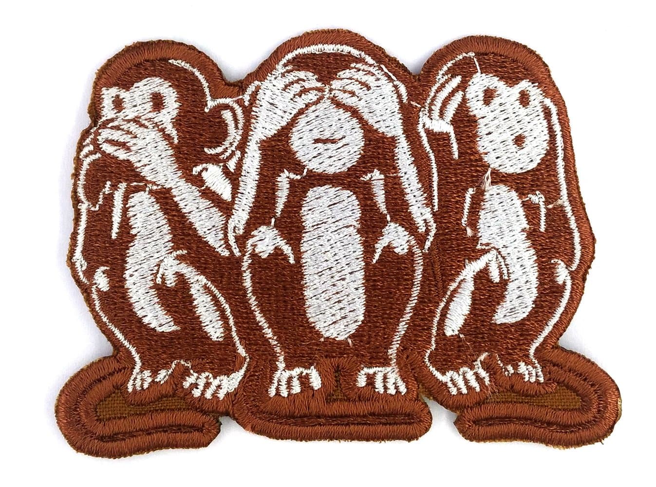Dark Brown Monkey See Hear Speak No Evil Embroidered Sew or Iron-on Hippie Patch, Approx. Size 8.4 X 6.2 Cm., Dark Brown Color