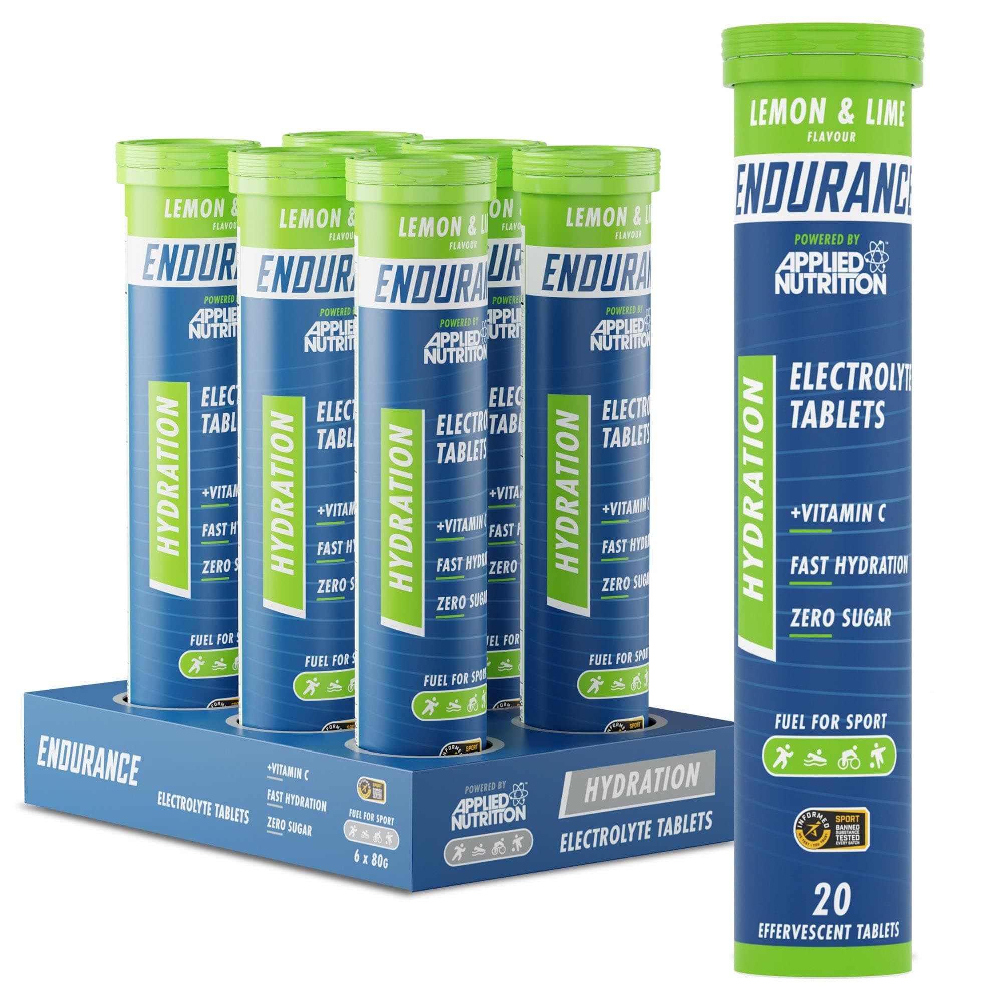 Applied Nutrition Endurance Hydration Electrolyte Tablets - 400mg Electrolytes per Serving – 120 Effervescent Tablets, Sugar Free, Low Calorie, Added Vitamin C Boost Performance – Lemon & Lime