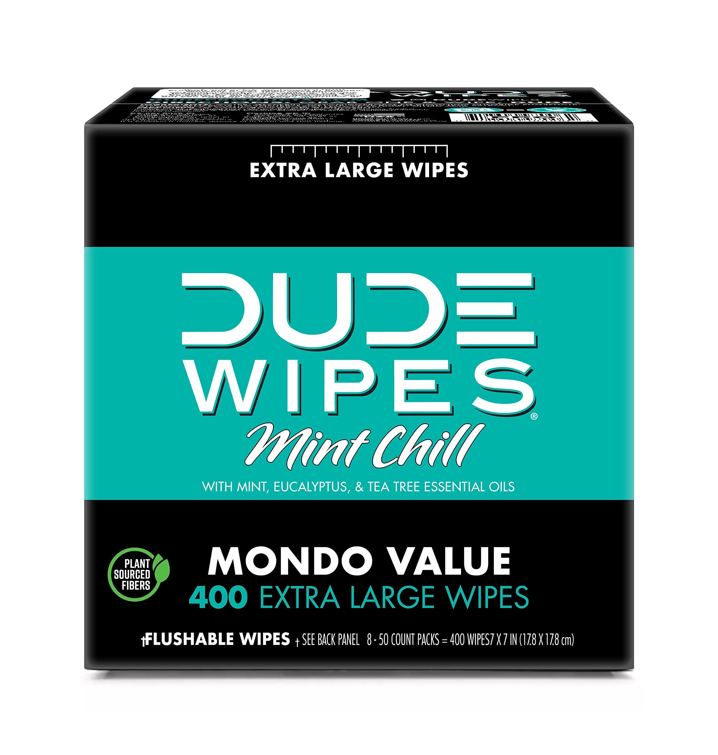DUDE Wipes - Flushable Wipes - 8 Pack, 400 Count - Mint Chill Extra-Large - Eucalyptus & Tea Tree Oil - Septic and Sewer Safe