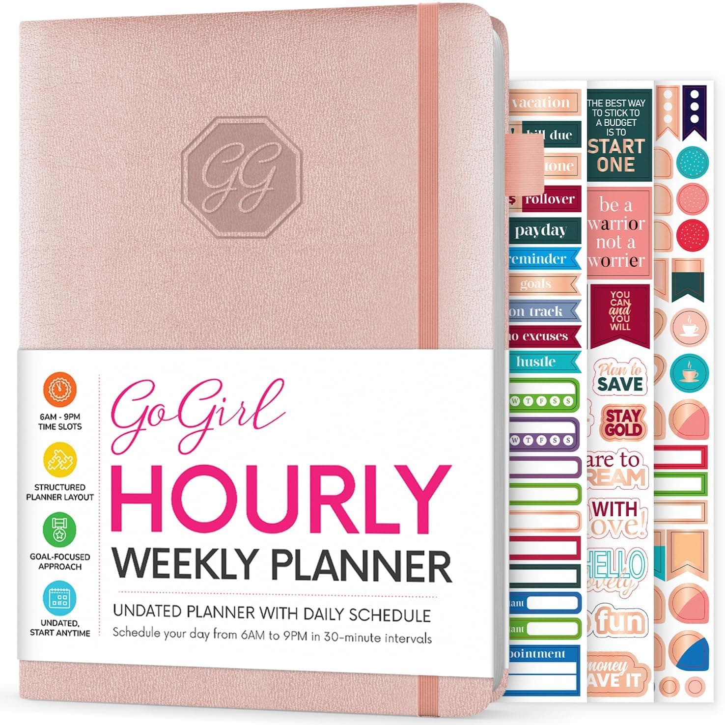 GoGirl Weekly Schedule Planner – Hourly Work & Life Planner with Time Slots – Vertical Agenda Organizer for Daily Productivity, A5 (Rose Gold)