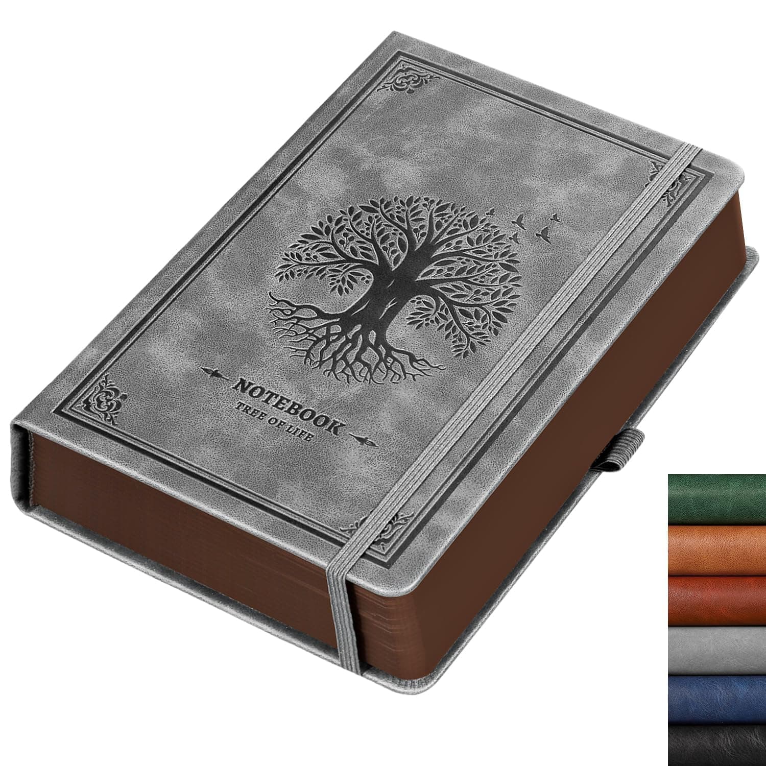 RETTACY Lined Journal Notebook, 320 Numbered Pages, A5 Size (14.5 x 21 cm), for Women & Men, Journaling, Writing, Work & Office, Leather Hardcover, 100 GSM Thick Paper (Gray)