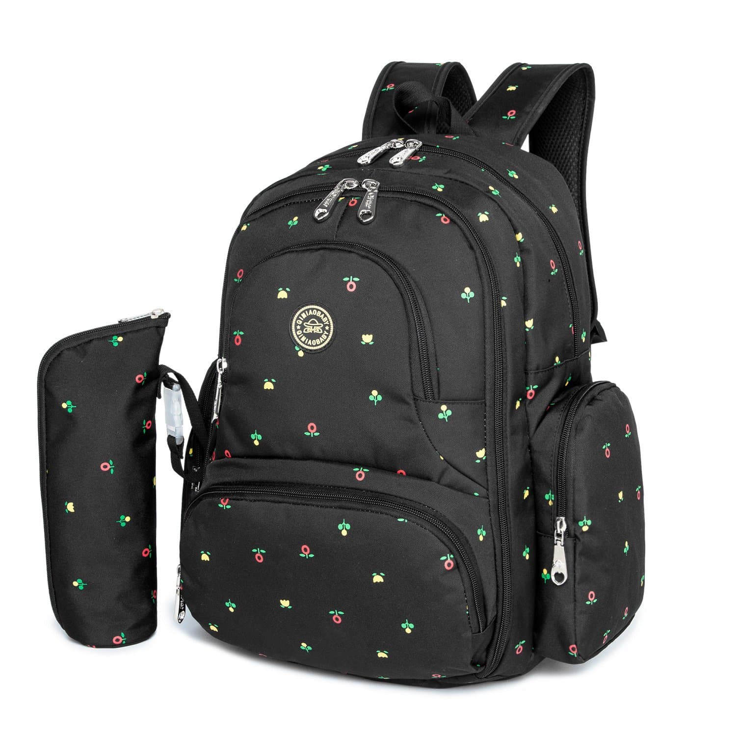 HARFING Waterproof Insulated Diaper Bag Backpack with Changing Pad & Stroller Straps, Large Capacity, Lightweight Travel Baby Gear Nappy Organizer for Mom & Dad,Patterned Black