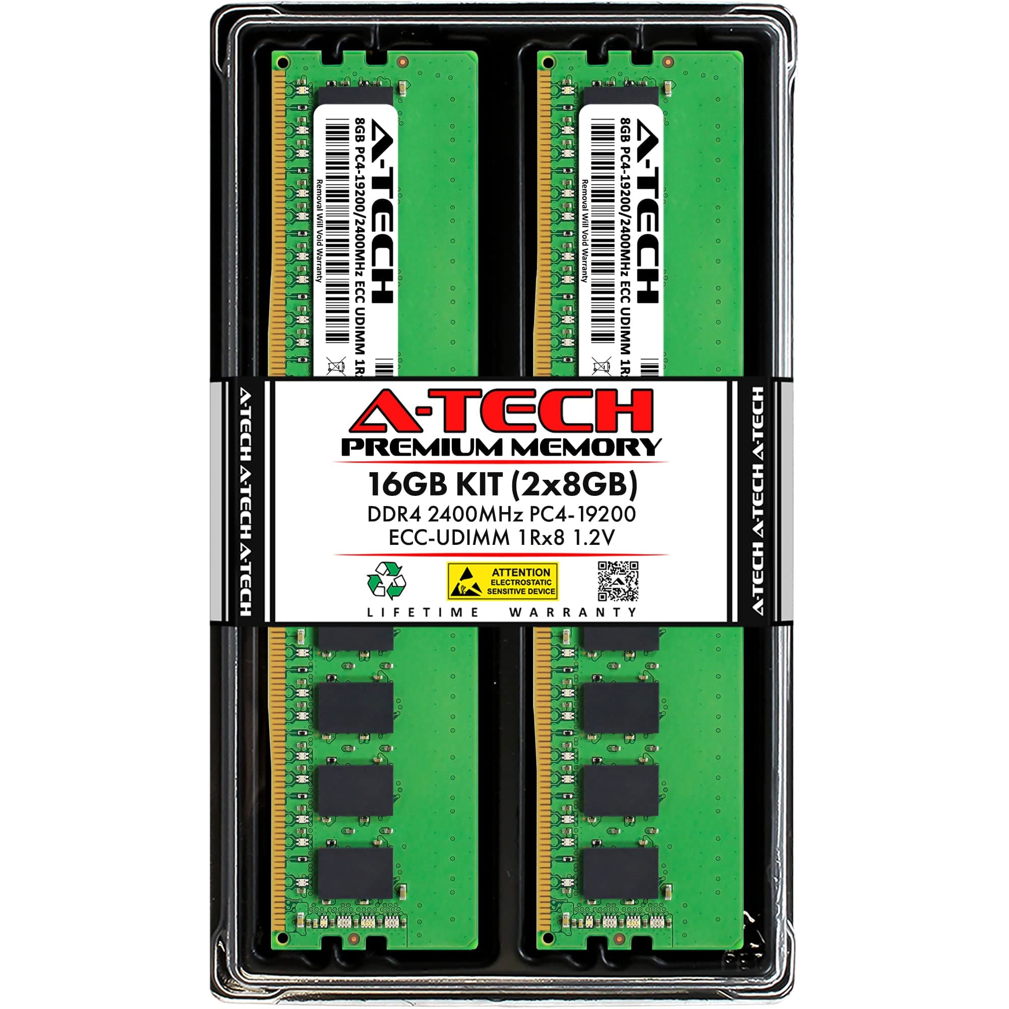 A-Tech Server 16GB Kit (2 x 8GB) 1Rx8 PC4-19200 DDR4 2400MHz ECC Unbuffered UDIMM 288-Pin Single Rank DIMM 1.2V Workstation Server Memory RAM Upgrade Stick Modules (A-Tech Enterprise Series)