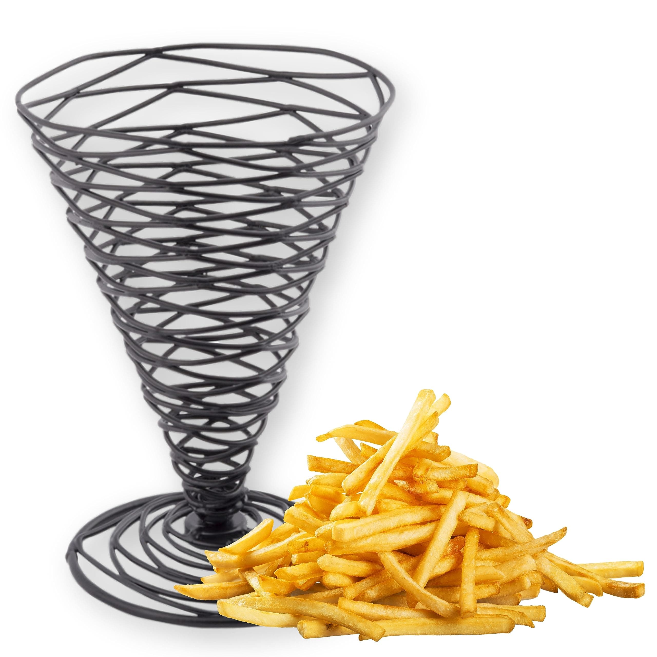 TableCraft BK157 Round Appetizer Cone, 4.75" x 6.75", Black Metal, Powder Coated Steel, Lightweight and Durable, Ideal for Bread Sticks, French Fries, Fruit, and Desserts