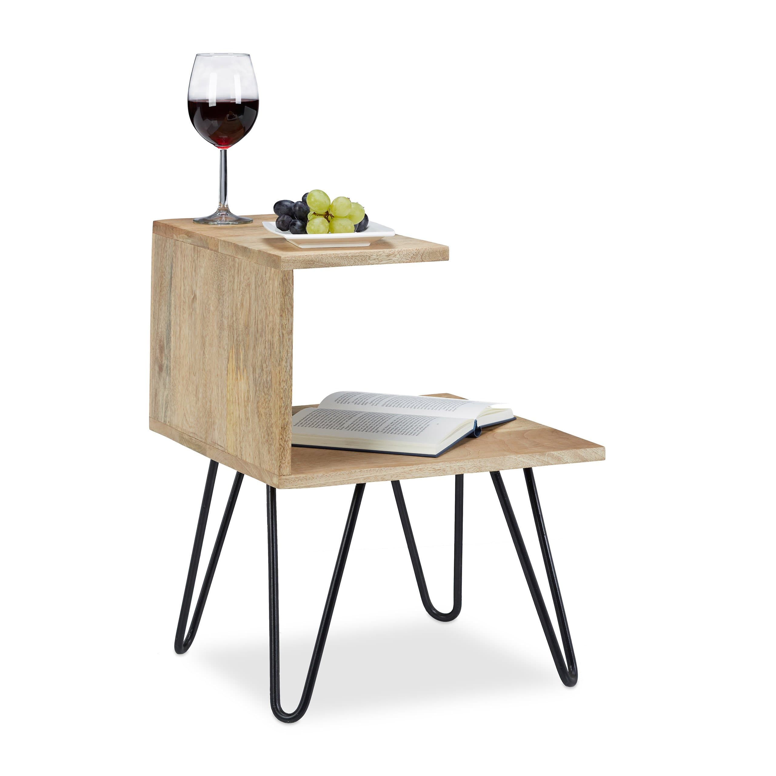 Native Home 2 Tier Side Table, Mango Wood Coffee Table, Designer Plant Stand, HWD: app. 51.5 x 40 x 40 cm, Natural