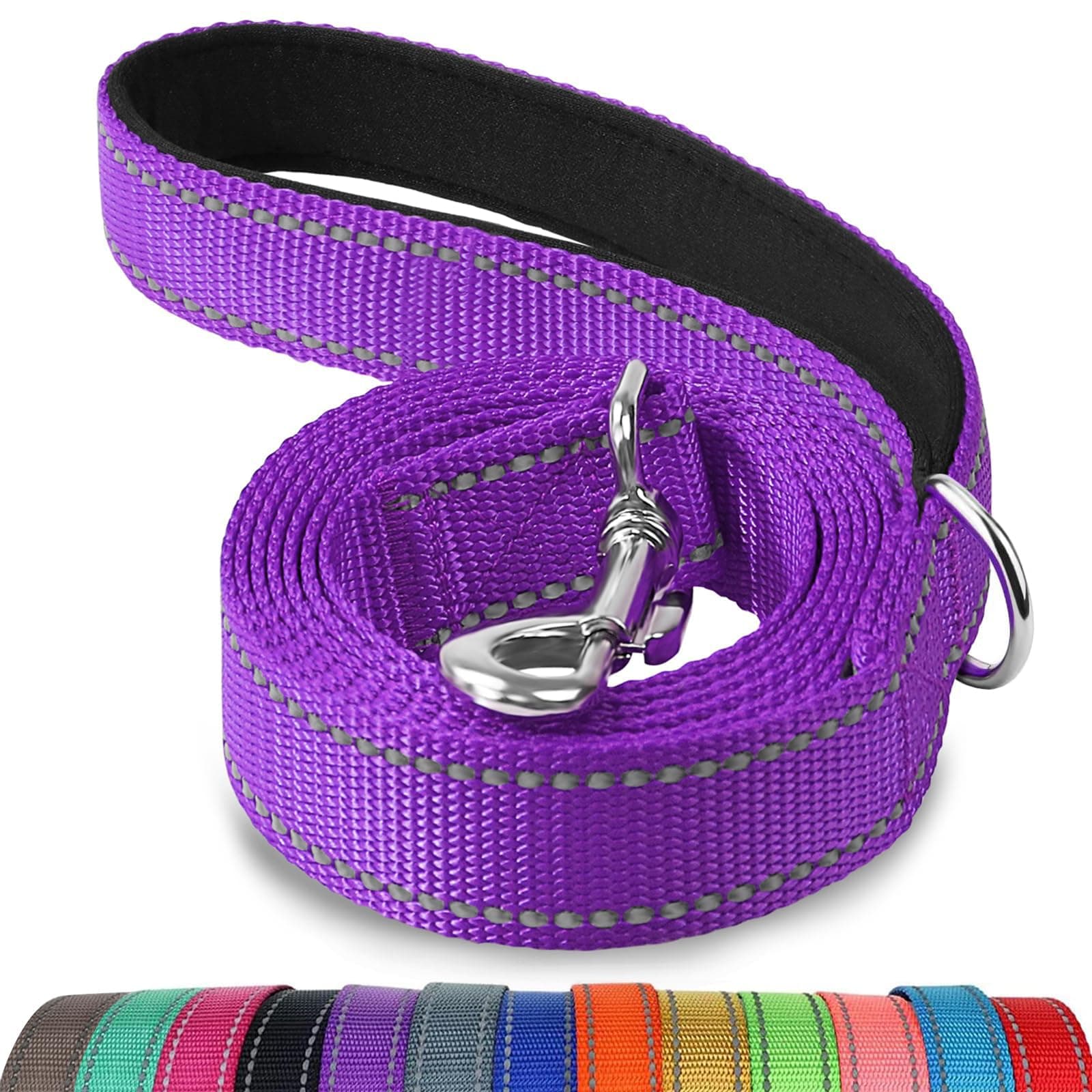 Padded Handle Dog Lead, Double-Sided Reflective Nylon Leads for Training, Walking Leash for Small, Medium Dogs, 1.8m × 2cm, Purple