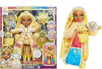 Winter Wonderland Sunny - Yellow 11” Fashion Doll with Magic Snow Hidden in Fashion That Puffs Up with Water, and Snowman Kit, Great Gift for Kids 4-12 Years Old