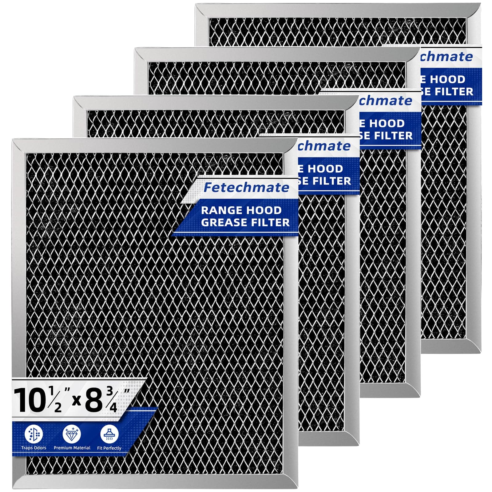 97007696 Charcoal Filter Replacement for Range Hood 41F Grease Filter 6105c 8-3/4" x 10-1/2" Aluminum Mesh Charcoal Carbon Filter Compatible with Most Brand Stove Vents -4 PACKS by Fetechmate