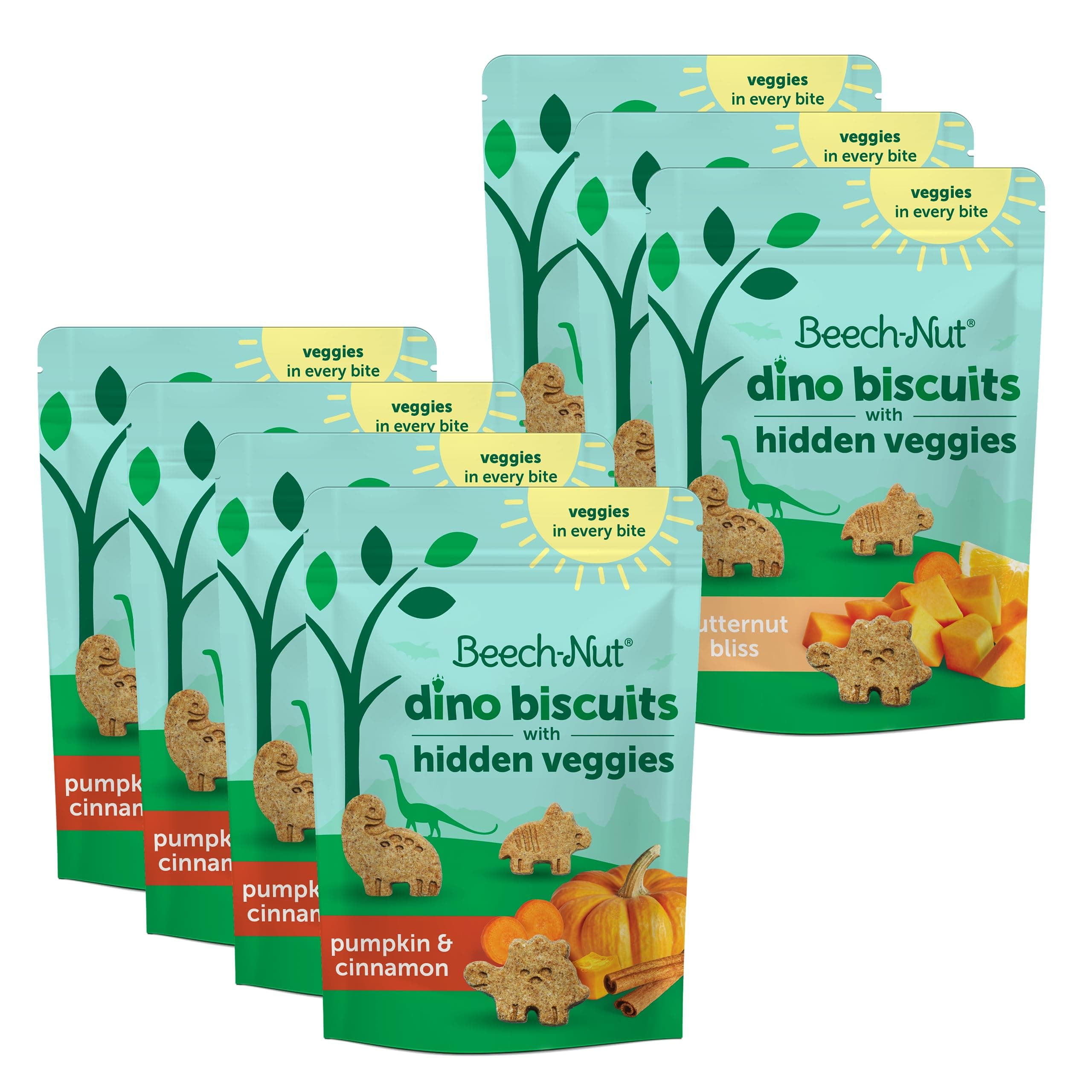 Beech-Nut Toddler Snacks Variety Pack, Dino Biscuits with Hidden Veggies, Non-GMO Baked Snack for Kids, 5 oz Bag (7 Pack)