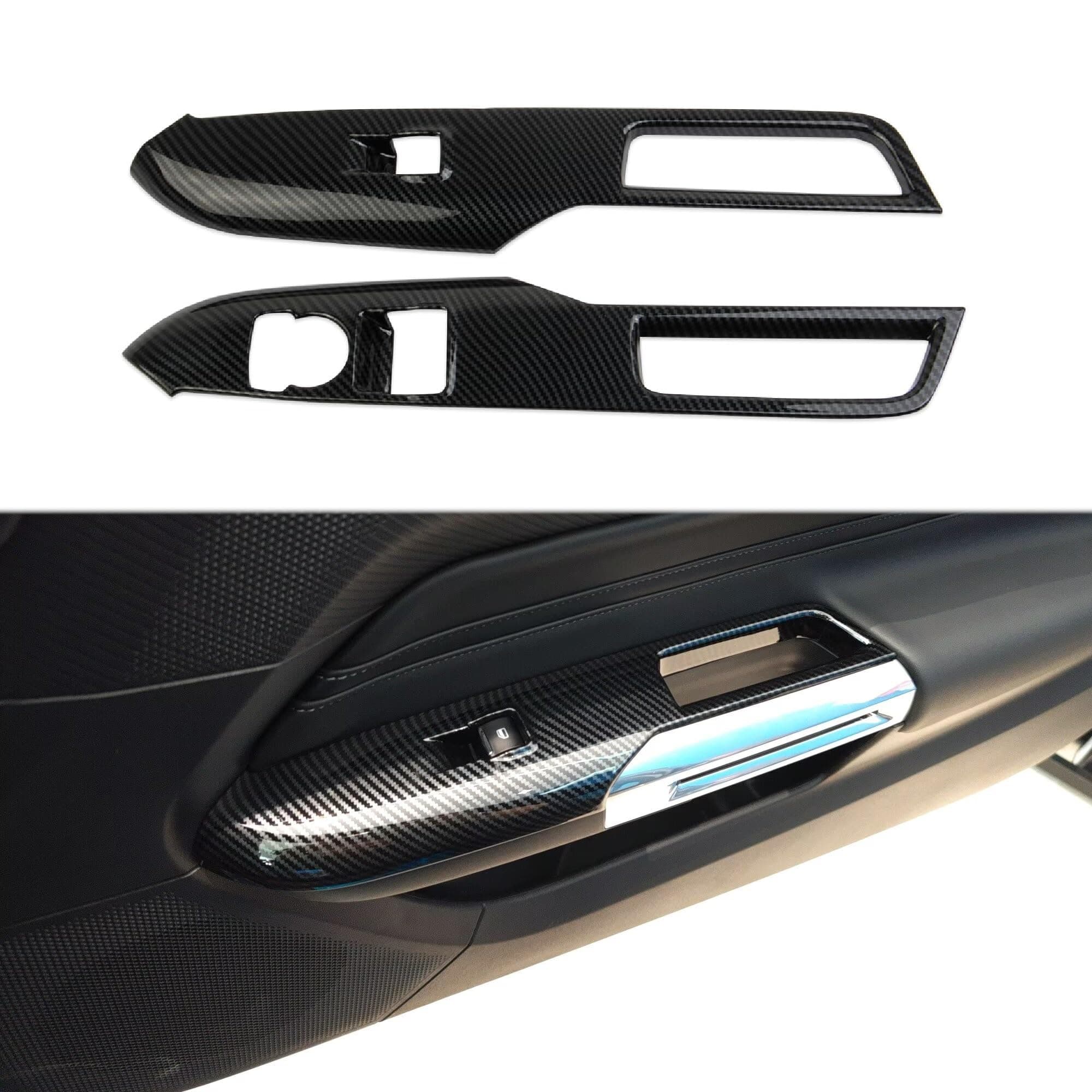 Interior Door Window Lift Switch Panel Cover Trims Accessoriess for 2015-2025 Ford Mustang Fastback (Carbon Fiber Style)