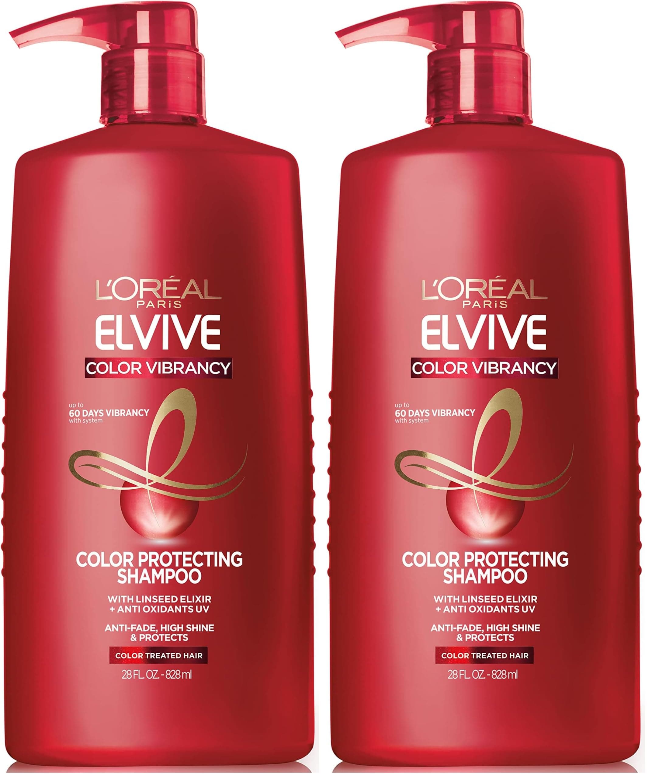 Elvive Color Vibrancy Shampoo, 28 Fl Oz, Pack of 2 | For Color Treated Hair | Color Protection | With Linseed Elixir | High Shine