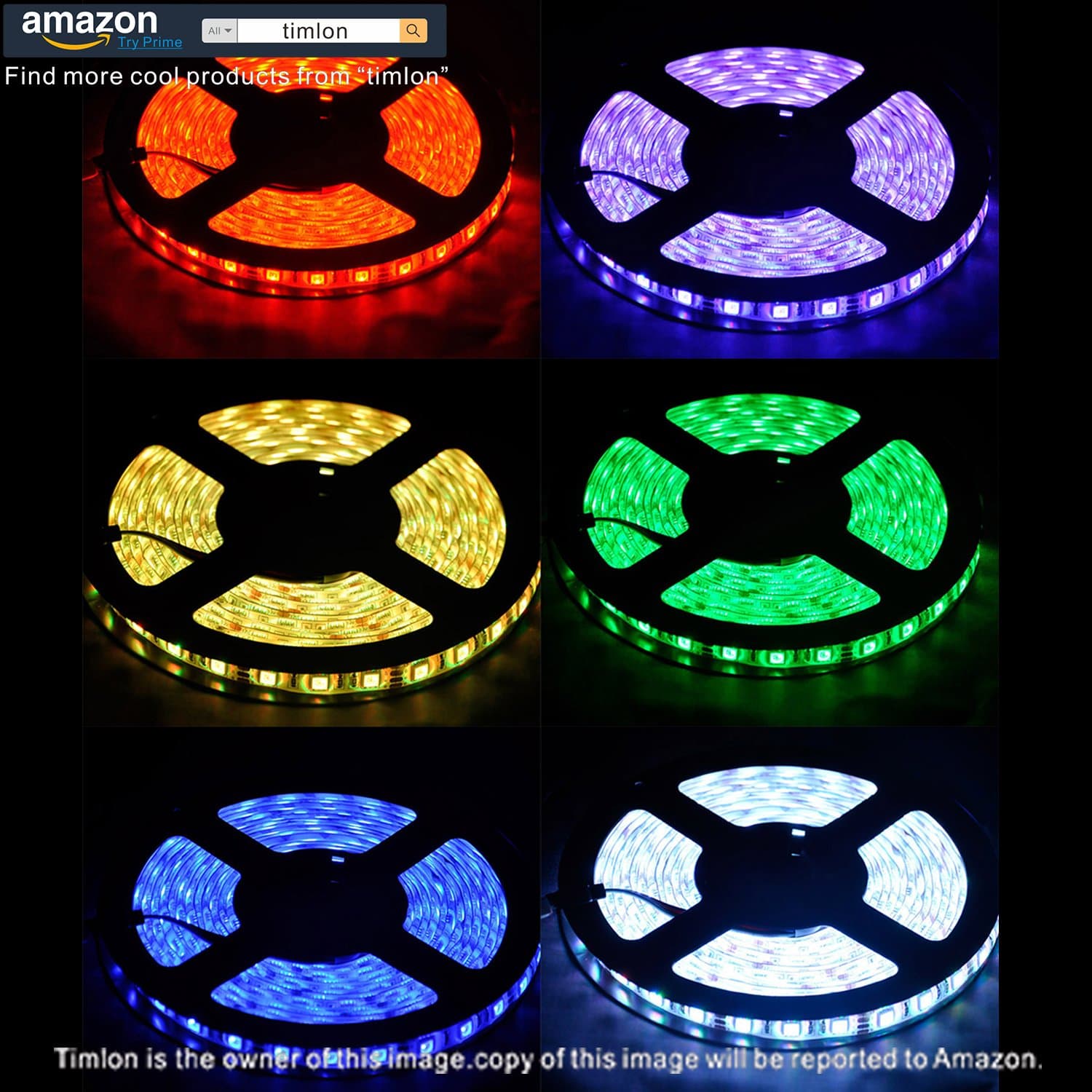 Timlon 16.4ft/5-Meter Non Waterproof Flexible Color Changing RGB SMD5050 300 LEDs Light Strip Kit with 44 Key Remote and 12V 5A Power Supply(Non Waterproof)