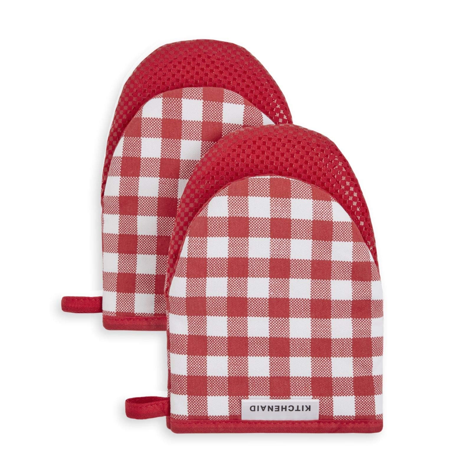 KitchenAid Gingham Cotton Mini Oven Mitt 2-Pack Set, Passion Red, 5.5"x8"