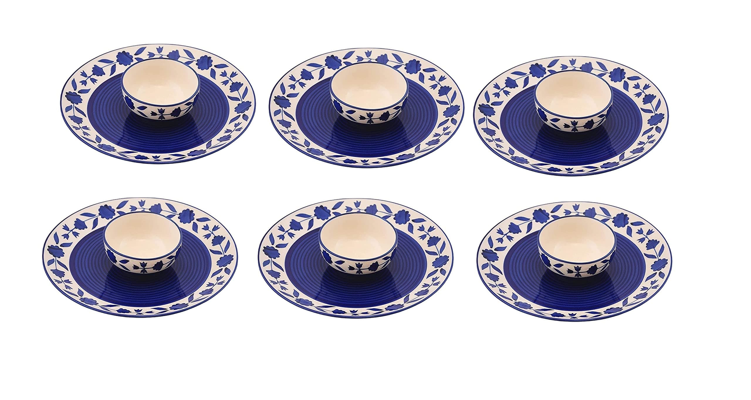 Dinner Set Ceramic Plates for Dinner with Katori Bowls (12 Pieces, 6 Dinner Plates, 6 Katori Bowl Dishwasher & Microwave Safe) -Ceramic Blue Floral Dinner Set Plates and Bowls Set Dinnerware Sets