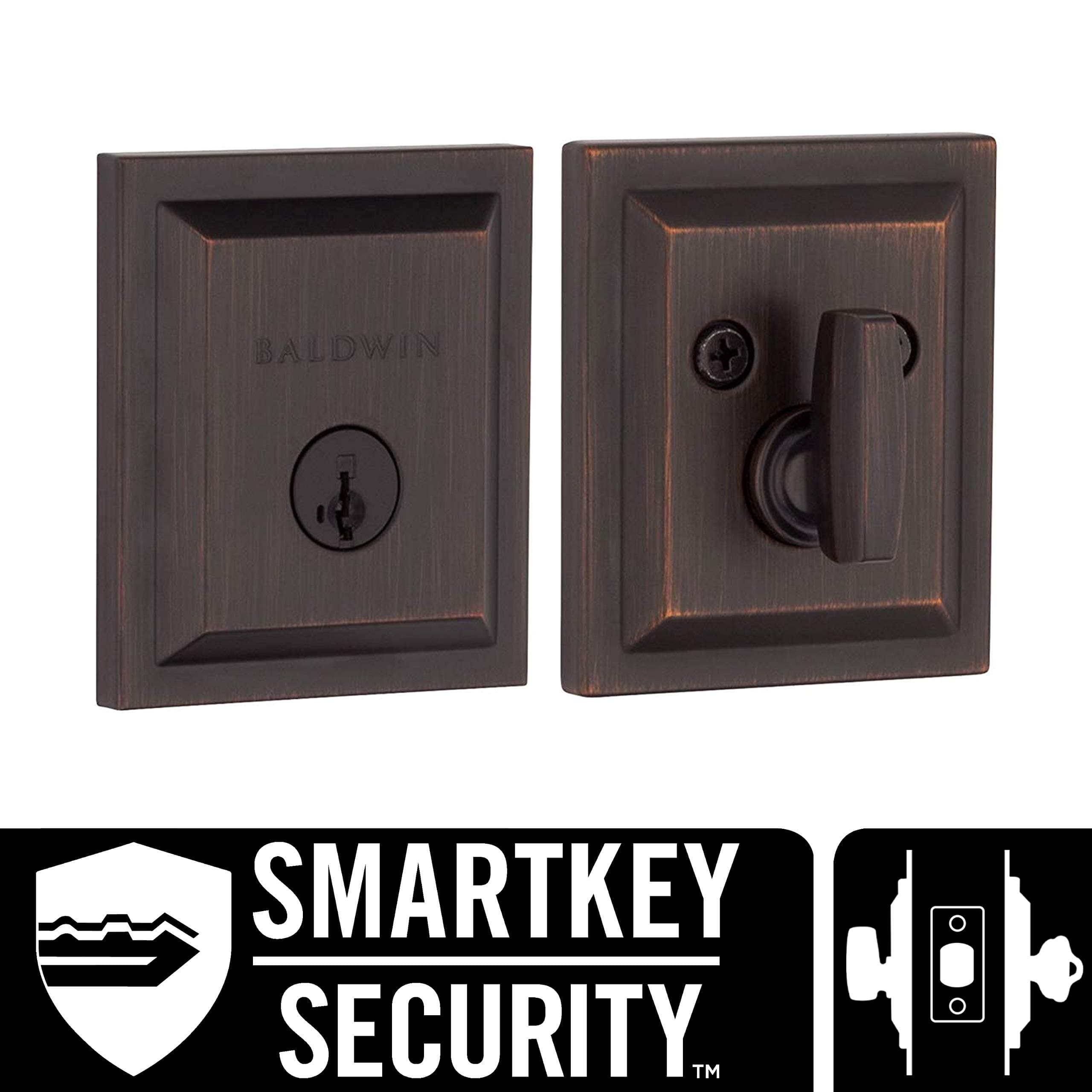 BaldwinPrestige 380 Square Low Profile Single Cylinder Deadbolt Featuring SmartKey in Venetian Bronze