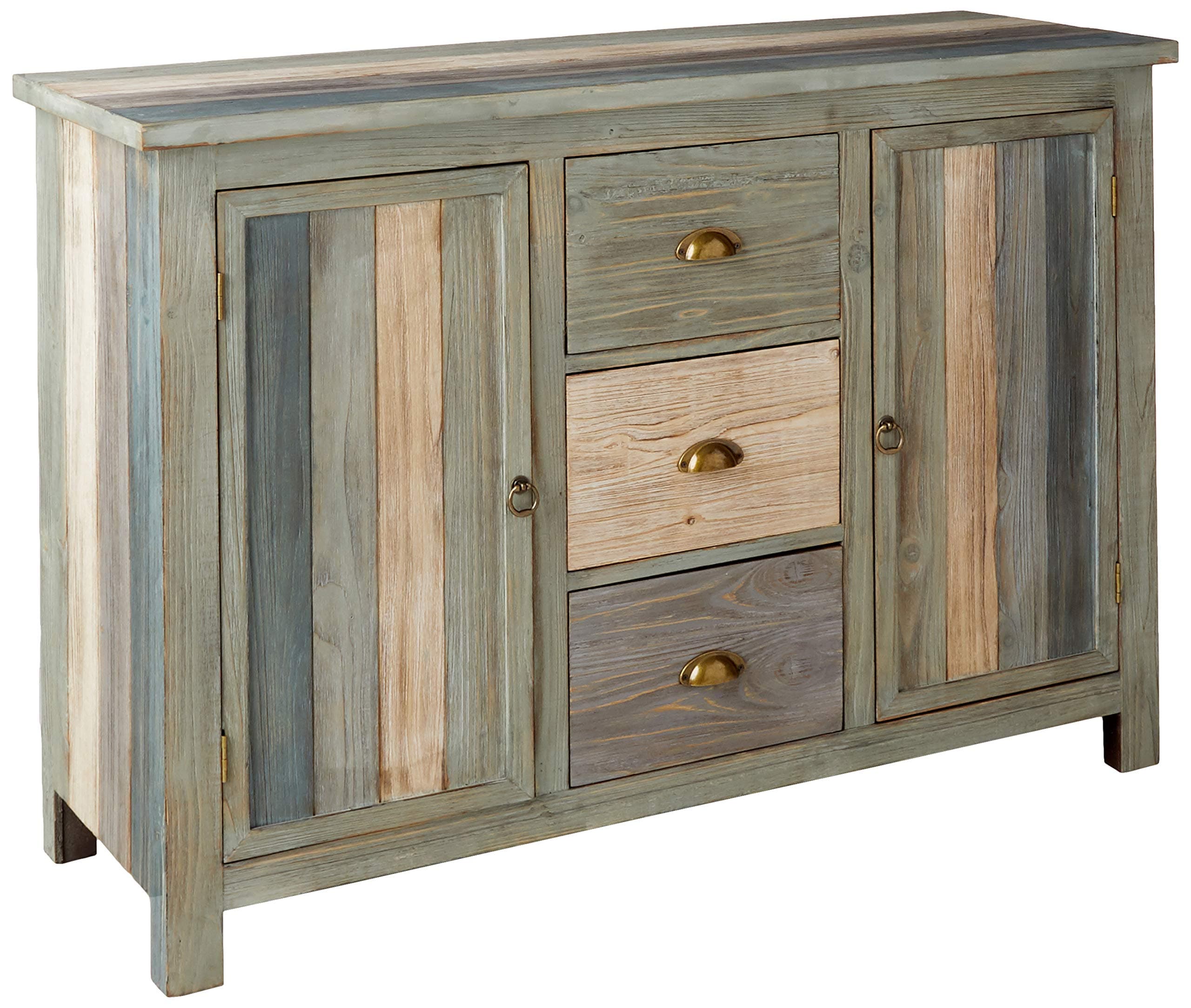 Transitional Sanibel Breakfront with Three Drawers and Two Doors Credenza, Blue