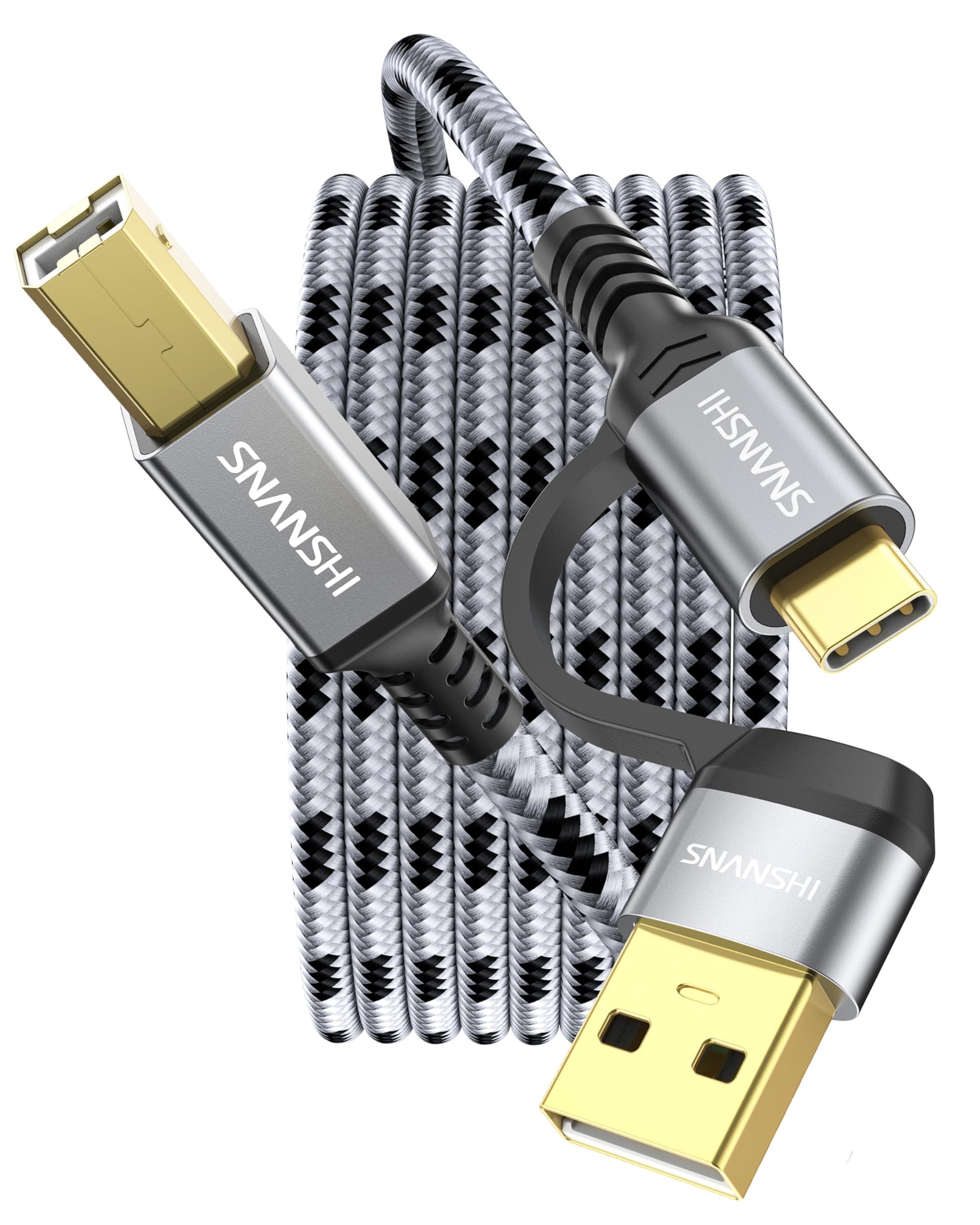 USB B to USB C Printer Cable 20 Feet - Type A/C to B Printer Cable High-Speed Nylon Braided MIDI Cord for HP, Canon, Brother, Samsung, Dell, Epson,DAC