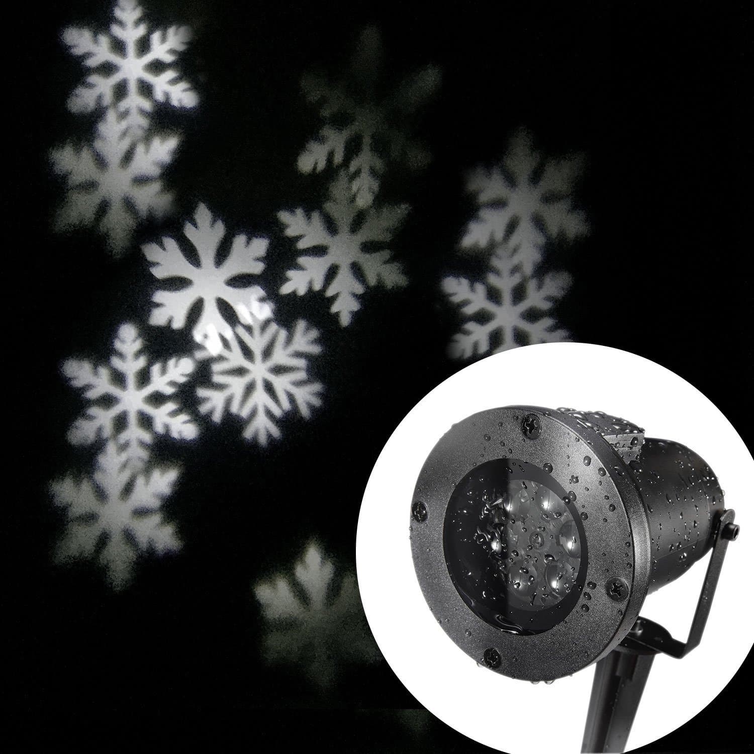 suyeeson LED Christmas Light, 4W LED Moving Snowflake Spotlight, Dynamic Landscape Projector Light Lamp, Party Light for Holiday, Garden, Indoor/Outdoor Decor-Waterproof IP65-White-UL adapter