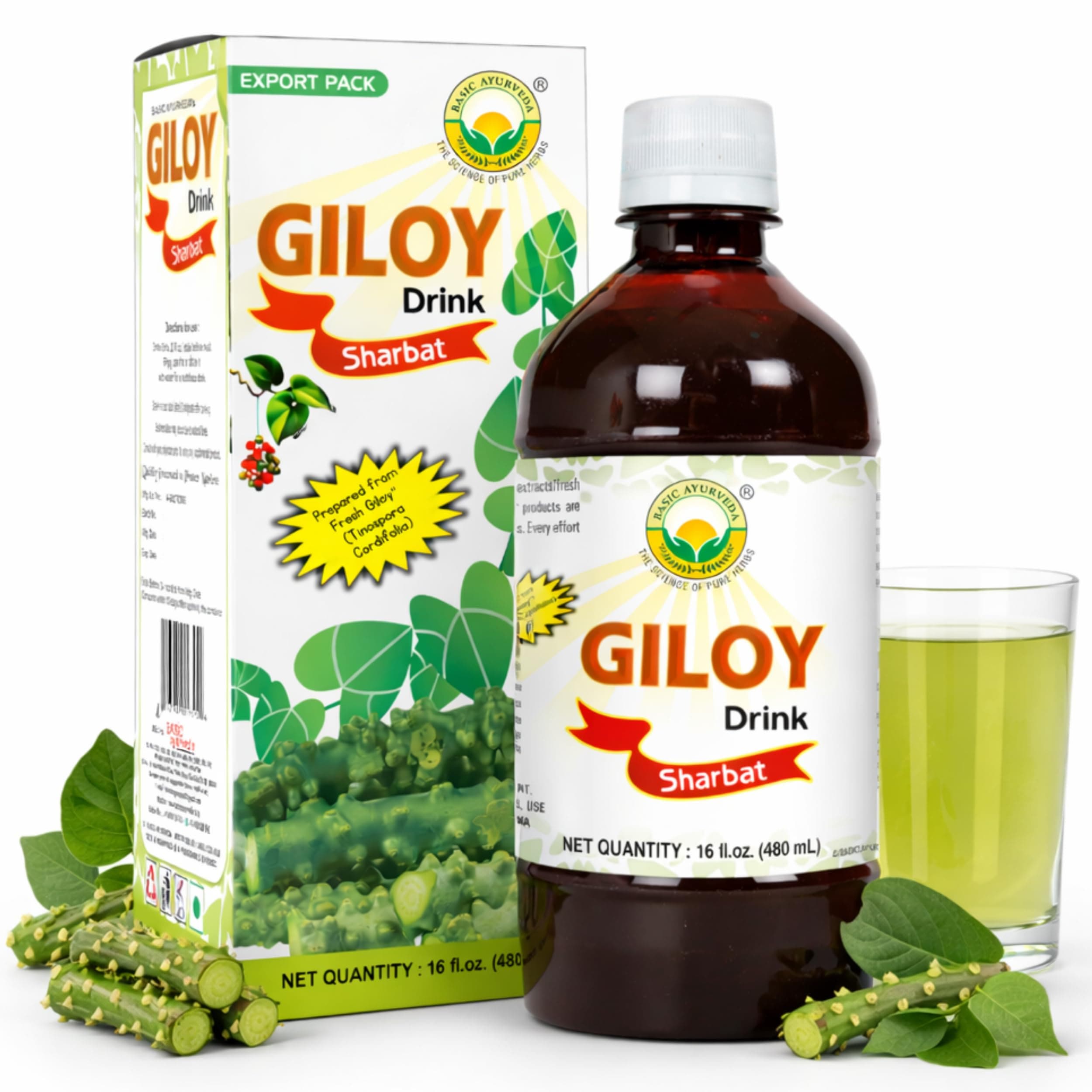 Giloy Juice (Sharbat) | 16.23 Fl Oz (480ml) | Natural Guduchi (Tinospora Cordifolia) Herbal Tonic | Supports Immunity & Energy | Gluten-Free, Non-GMO & Vegan