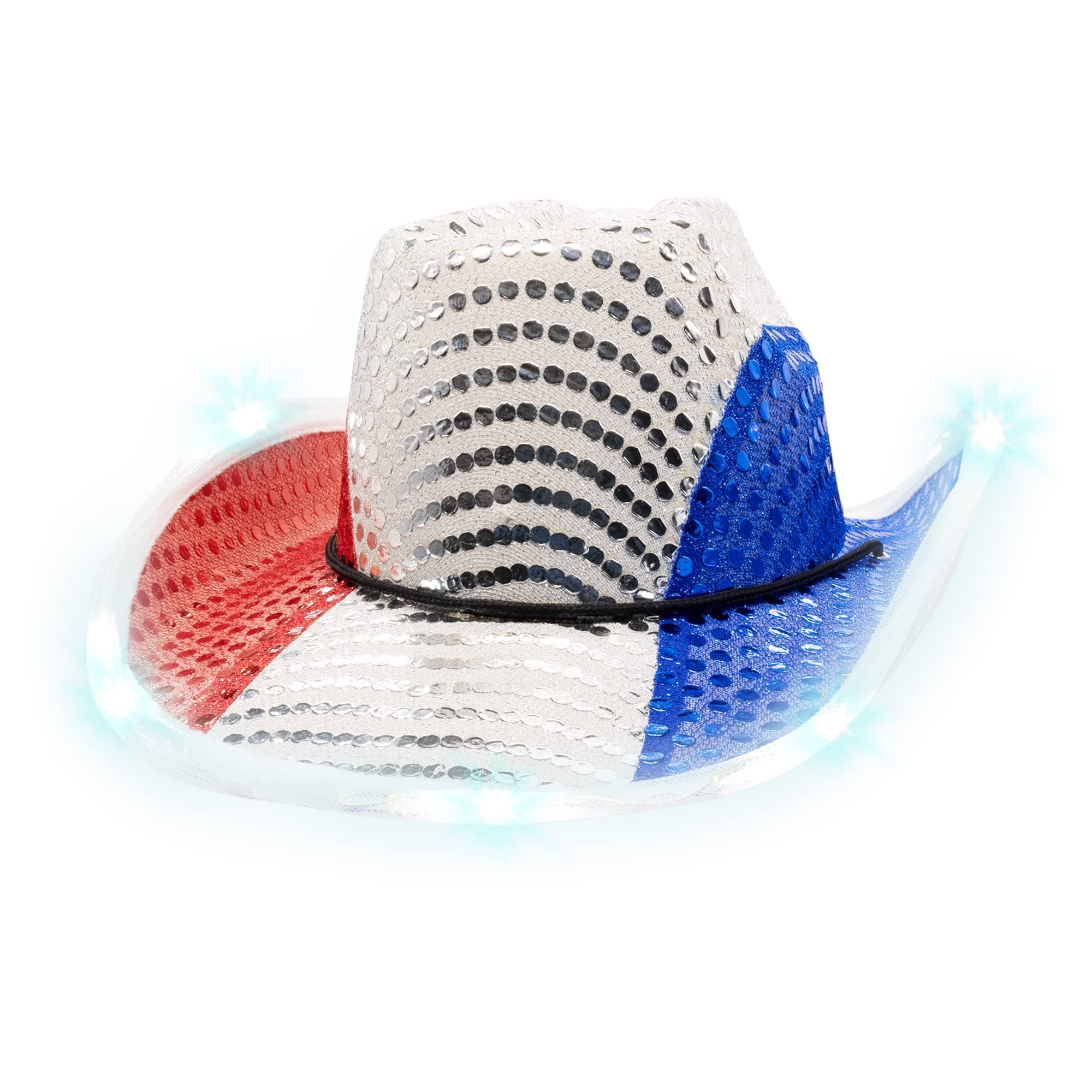 Fun CentralBC683, 1 Pc, Red White Blue LED Cowboy Hat, Western Hats, Cowboy Hats for Men and Women, LED Cowboy Hats, Light up Cowboy Hats
