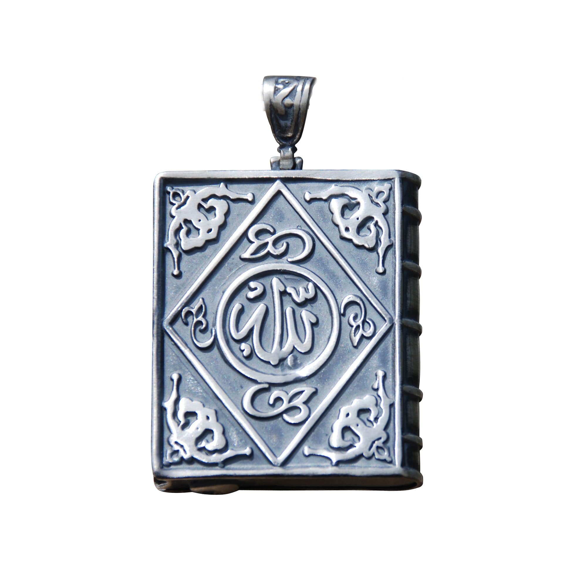 Unique Sterling Silver Open-able Book Talisman Pendant w/Allah Muhammad Inscriptions