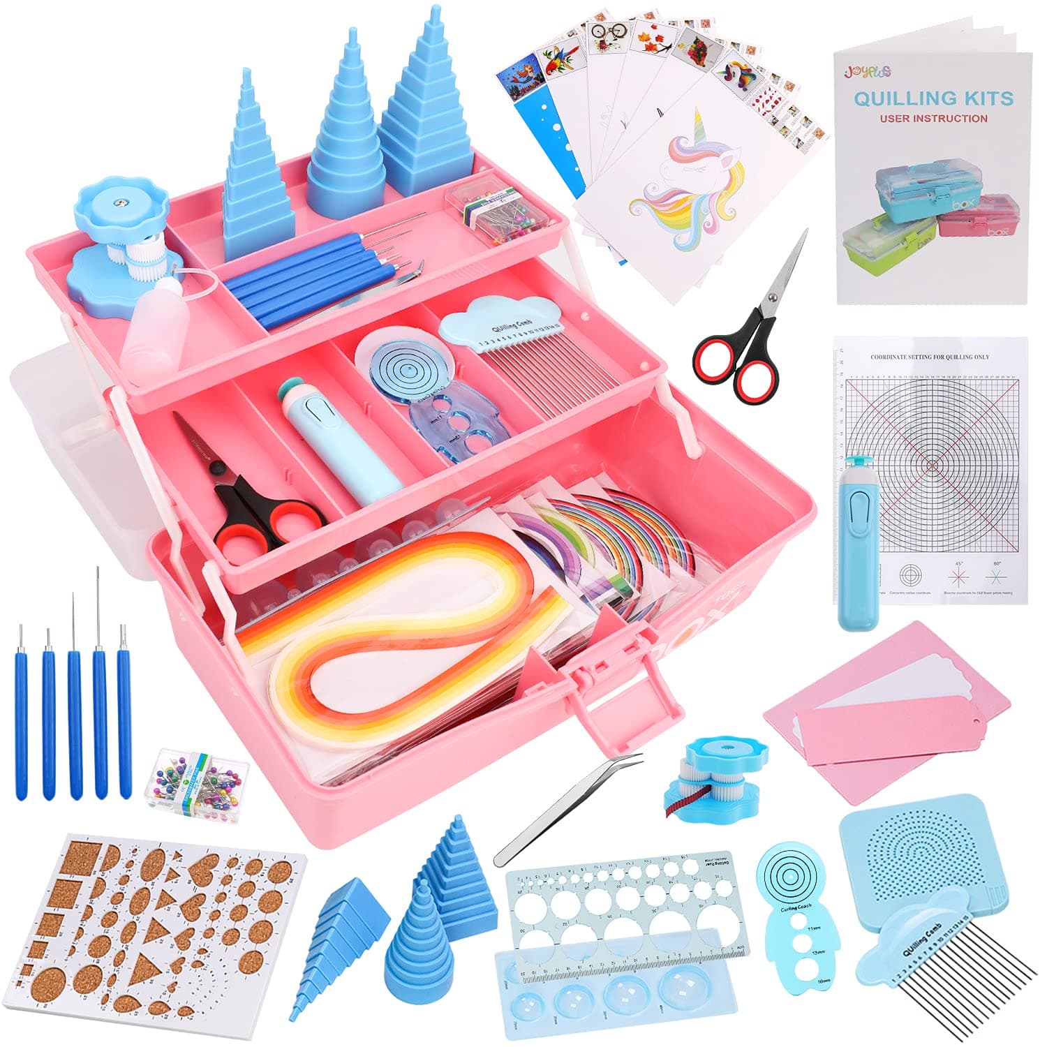 JoyPlus Quilling Kits for Beginners with Manual, 24 Quilling Tools & Supplies with Durable Quilling Storage, Updated Paper Crimper Tool, Premium Quilling Husking Board & Electronic Quilling Pen-Pink
