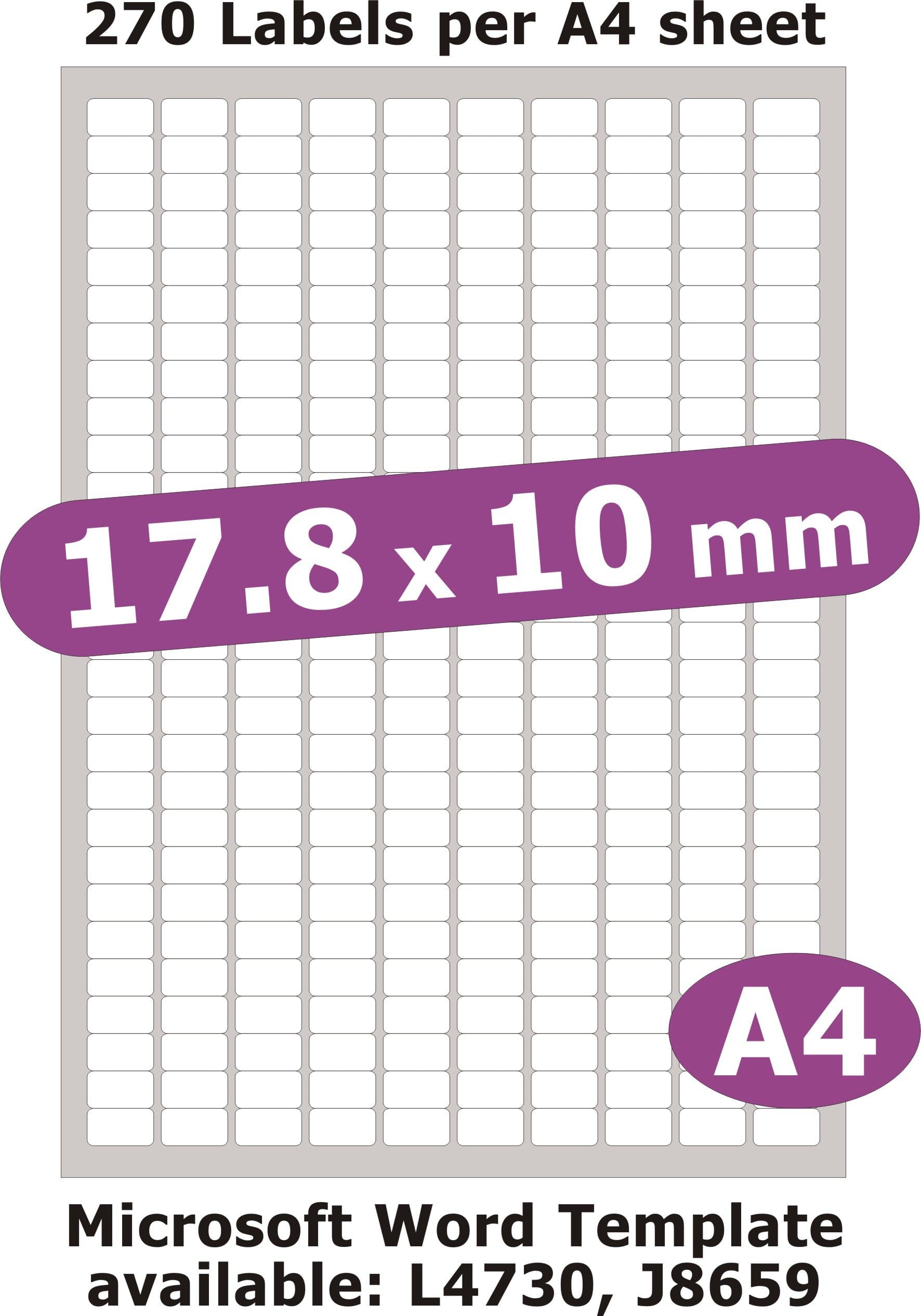 Label Planet® 270 Per Page/Sheet, 5 Sheets (1350 Sticky Small Micro Labels), White Blank Matt Plain A4 Stickers, for Laser/Copier or Inkjet Printer, UK LP270/18, 17.8 x 10 MM, General/All Purpose