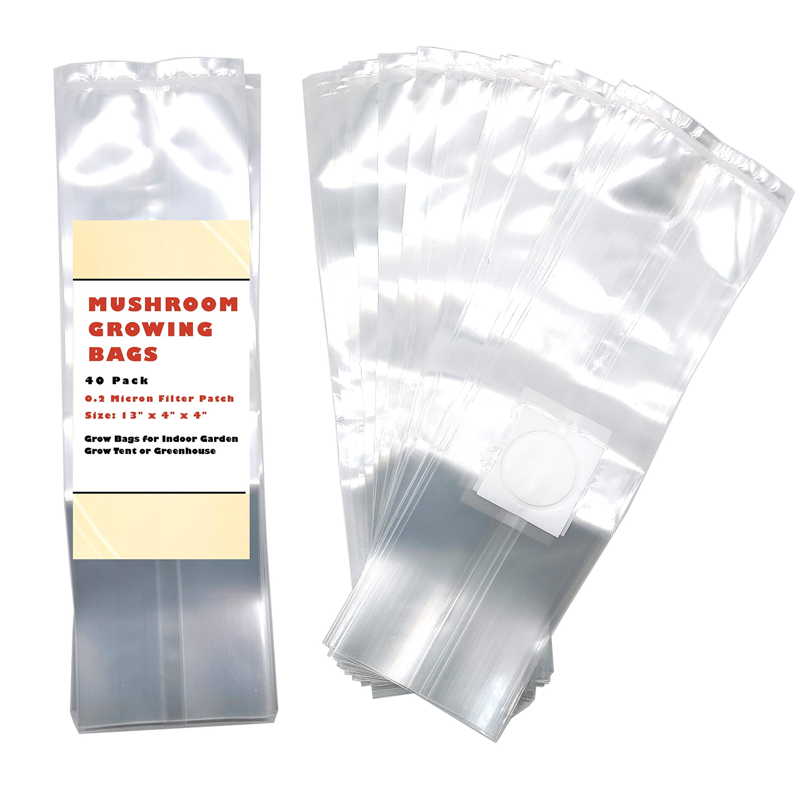 40 Pack, Mushroom Grow and Spawn Bags - Extra Thick Polypropylene Material, Tear Resistant - Size 13" x “4 x “4 with 0.2 Micron Filter Breathable - Spawn Rye